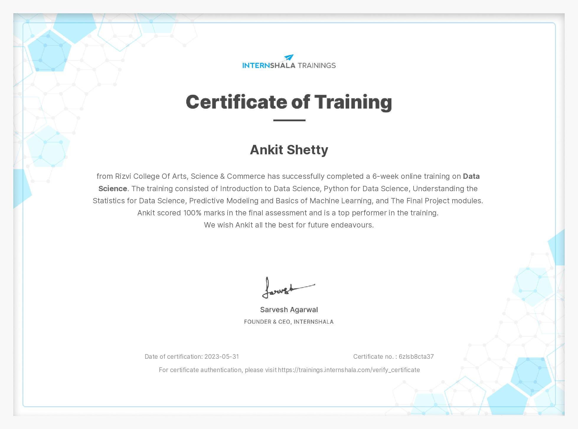 Certificate of completion