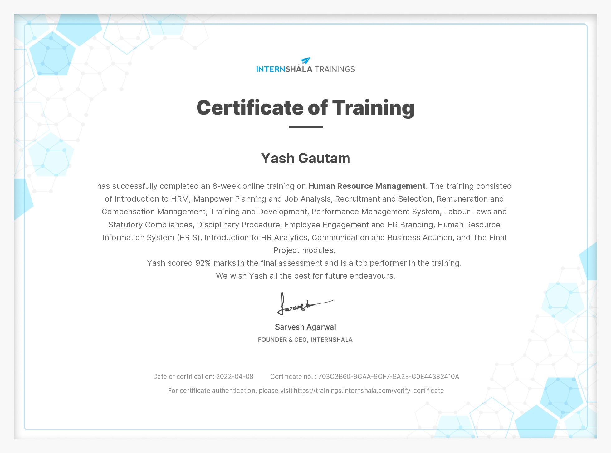 Certificate of completion
