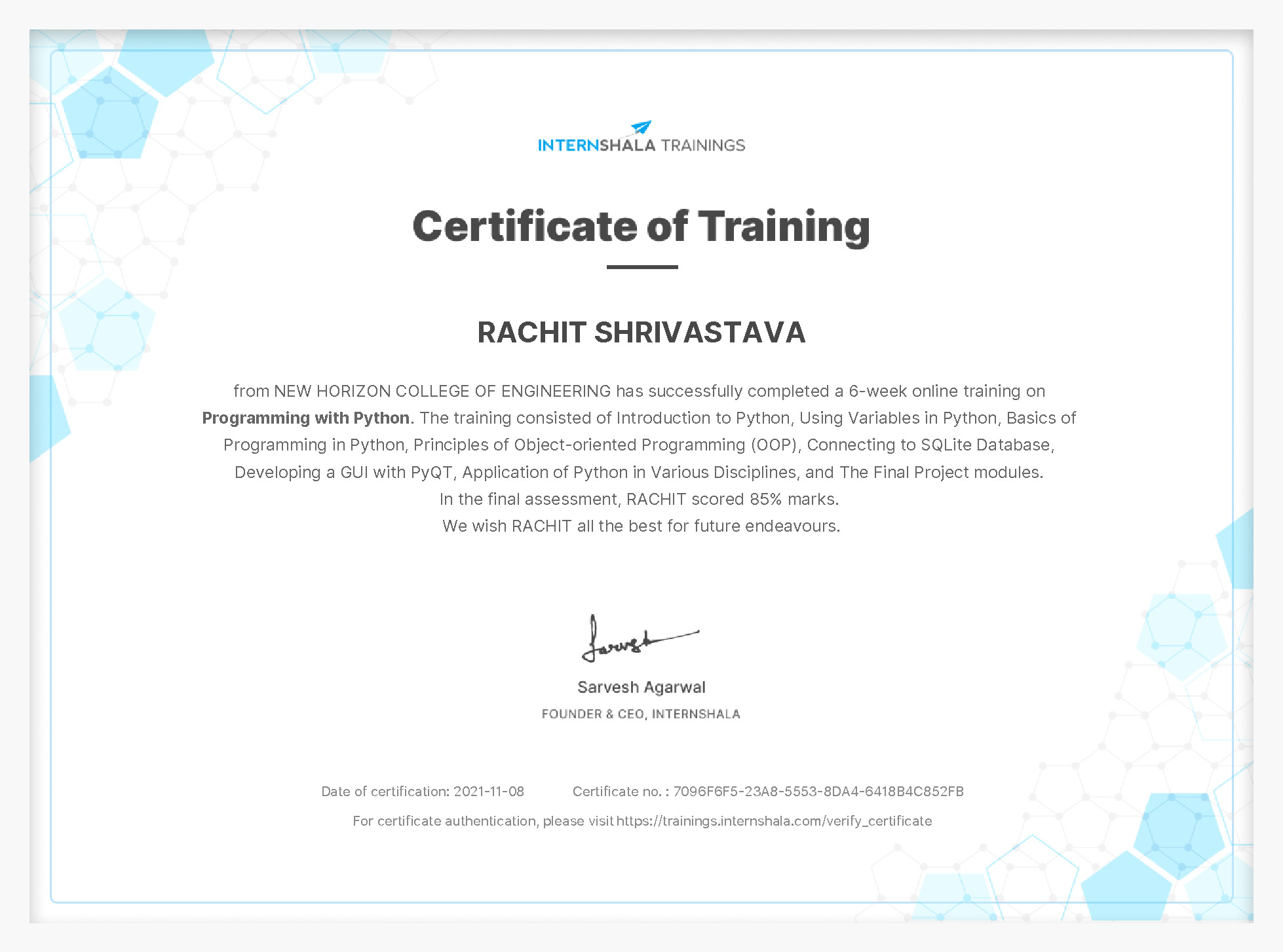 Certificate of completion