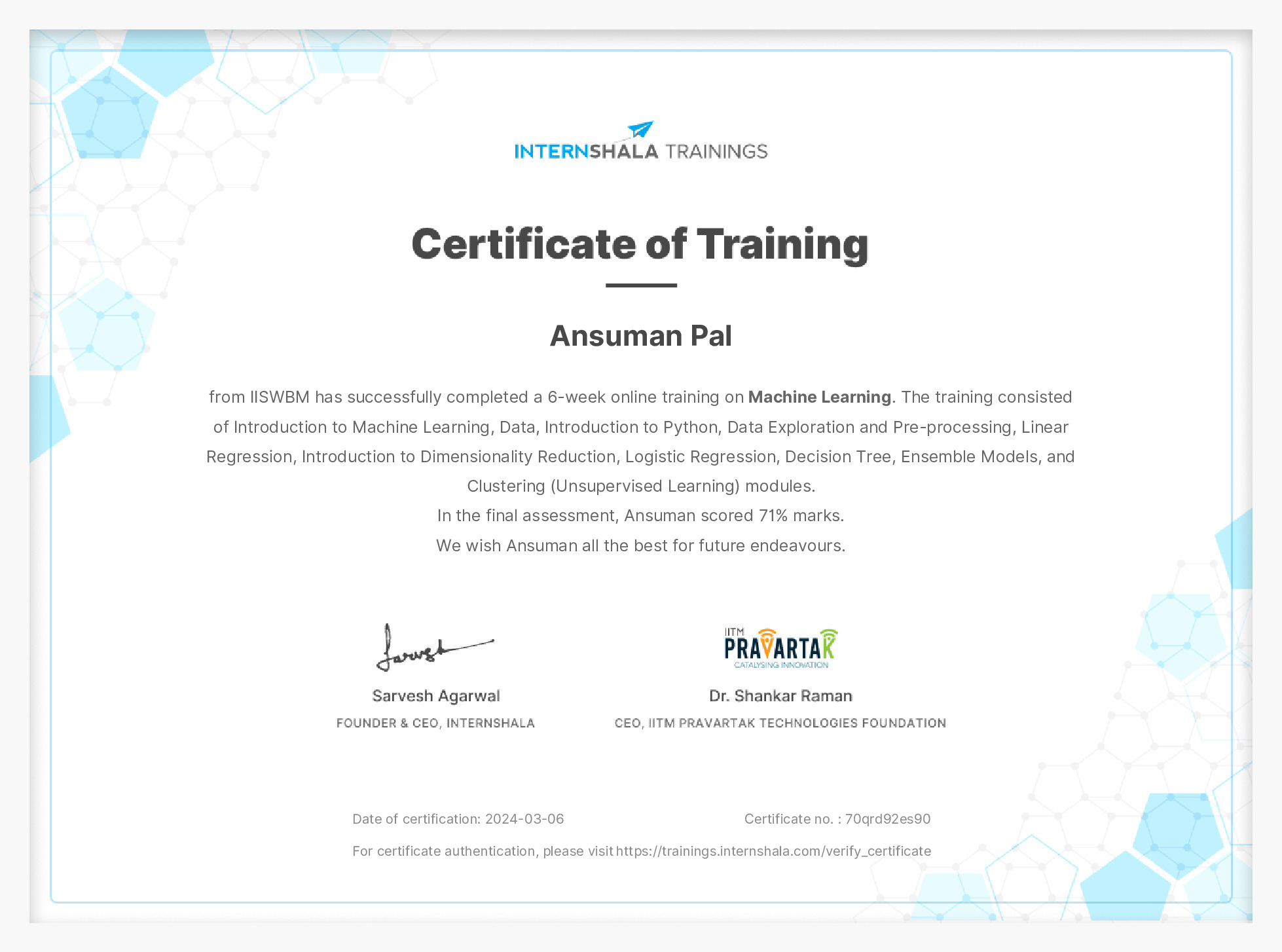 Certificate of completion