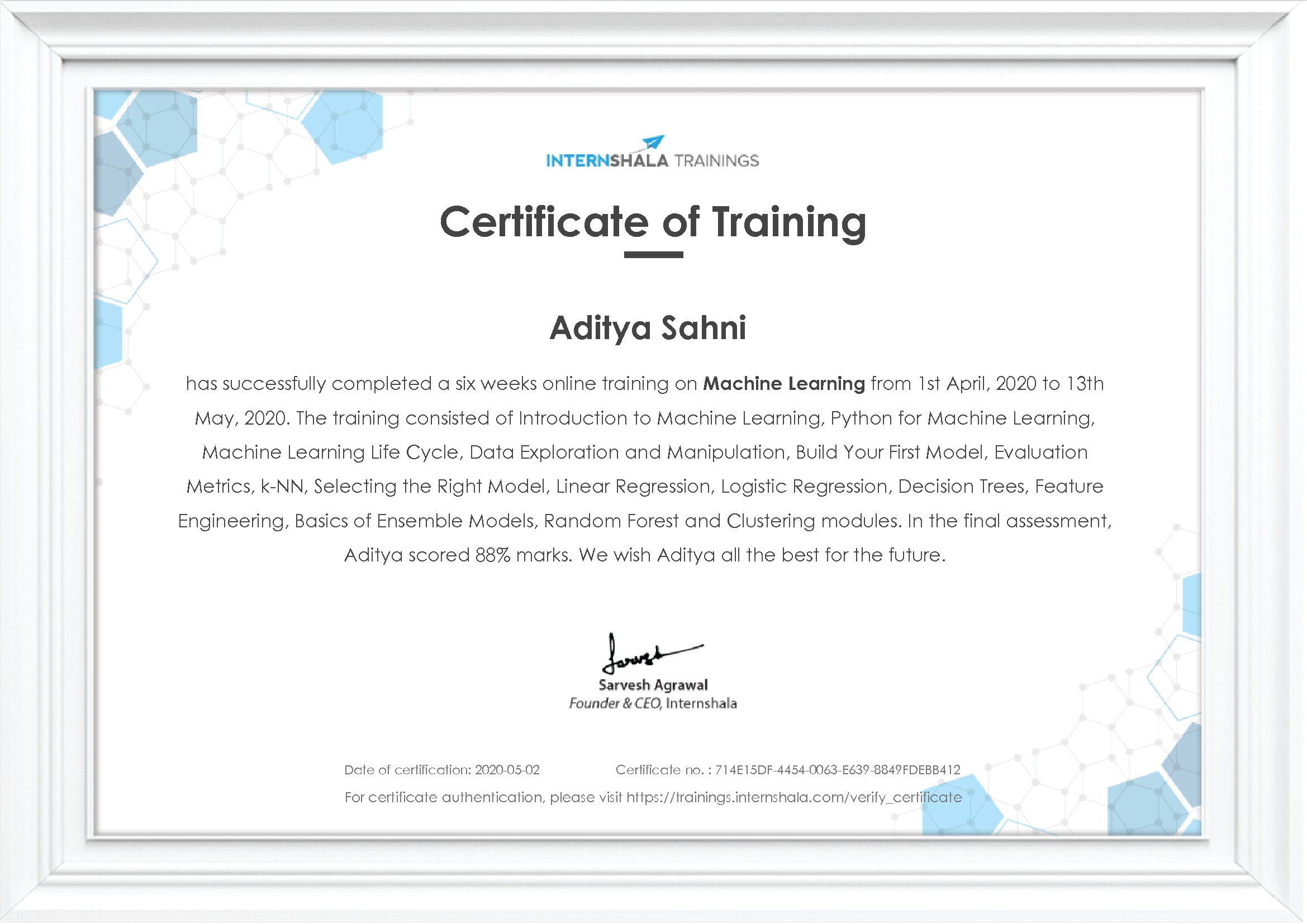 Certificate of completion