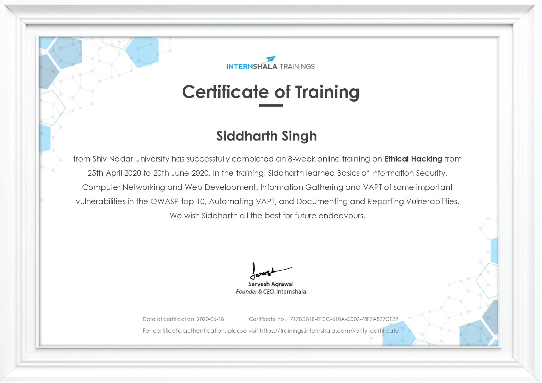 Certificate of completion