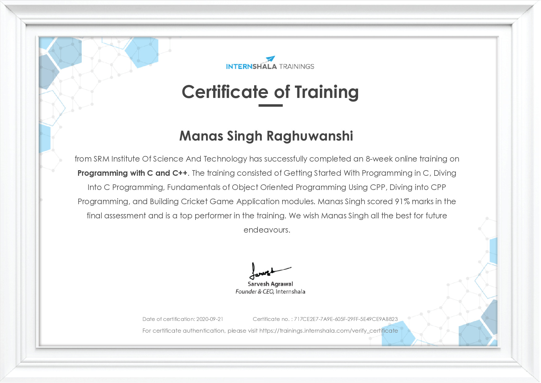 Certificate of completion