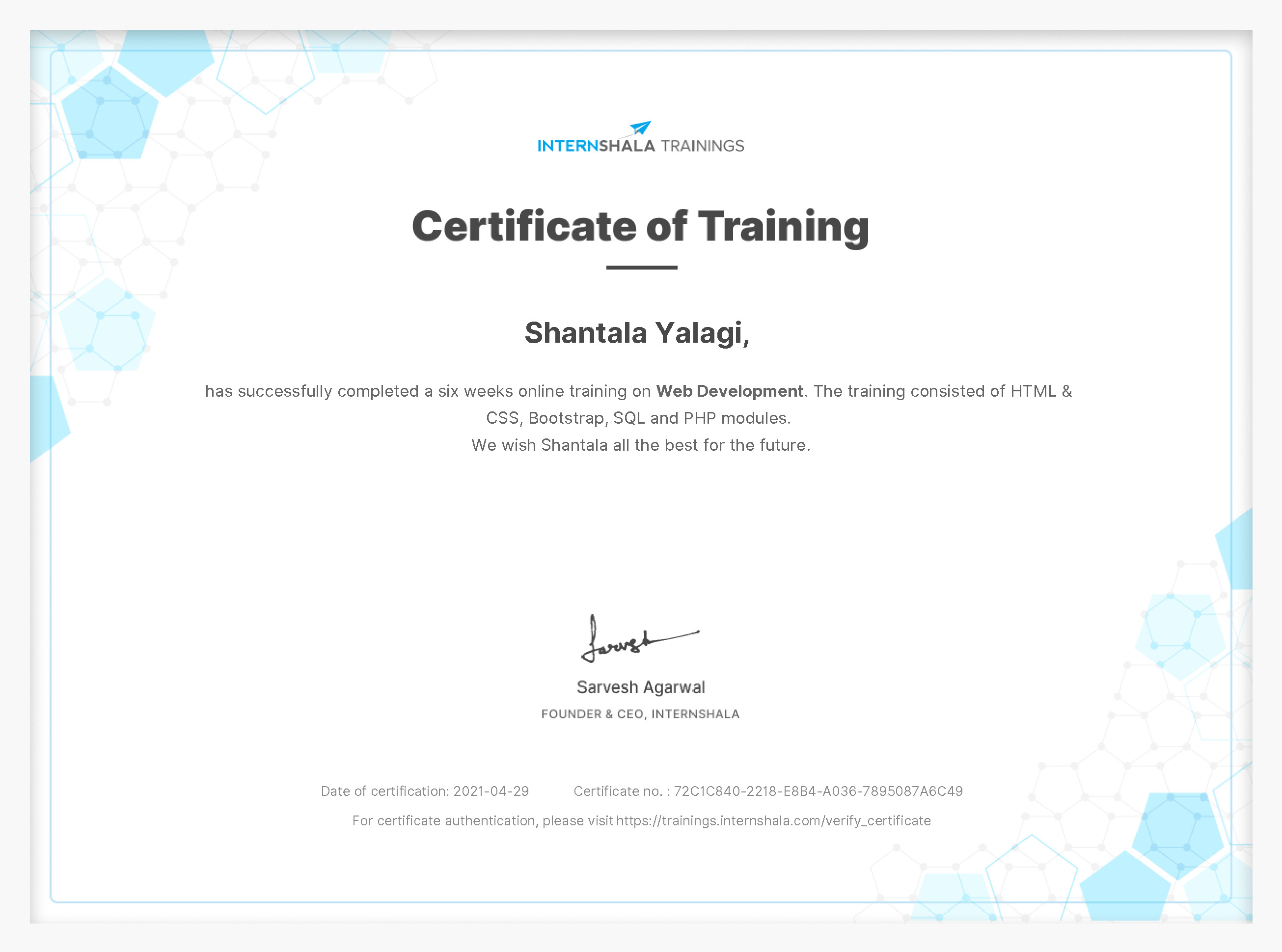 Certificate of completion