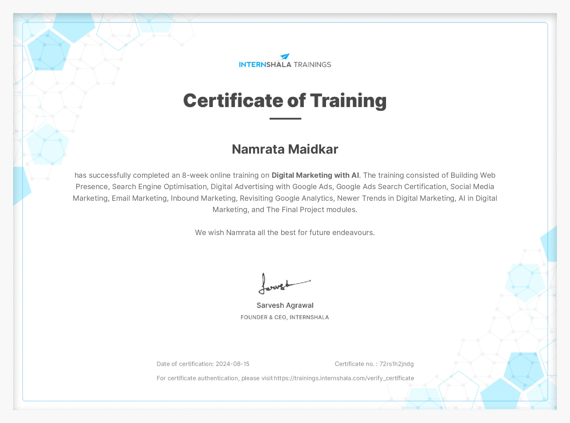 Certificate of completion