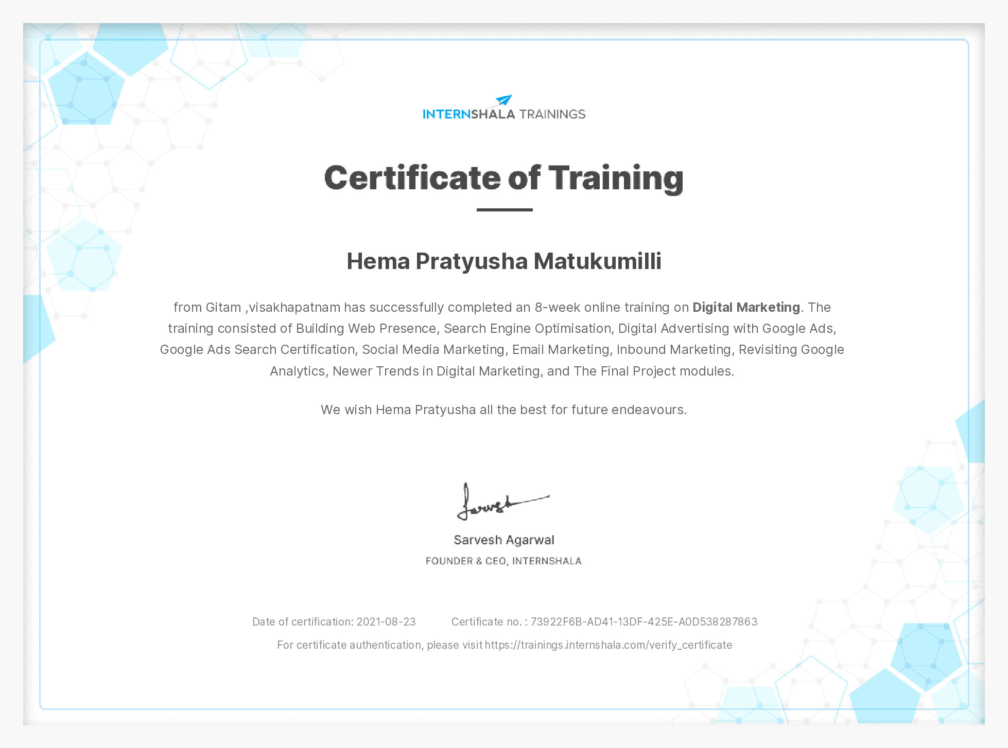 Certificate of completion