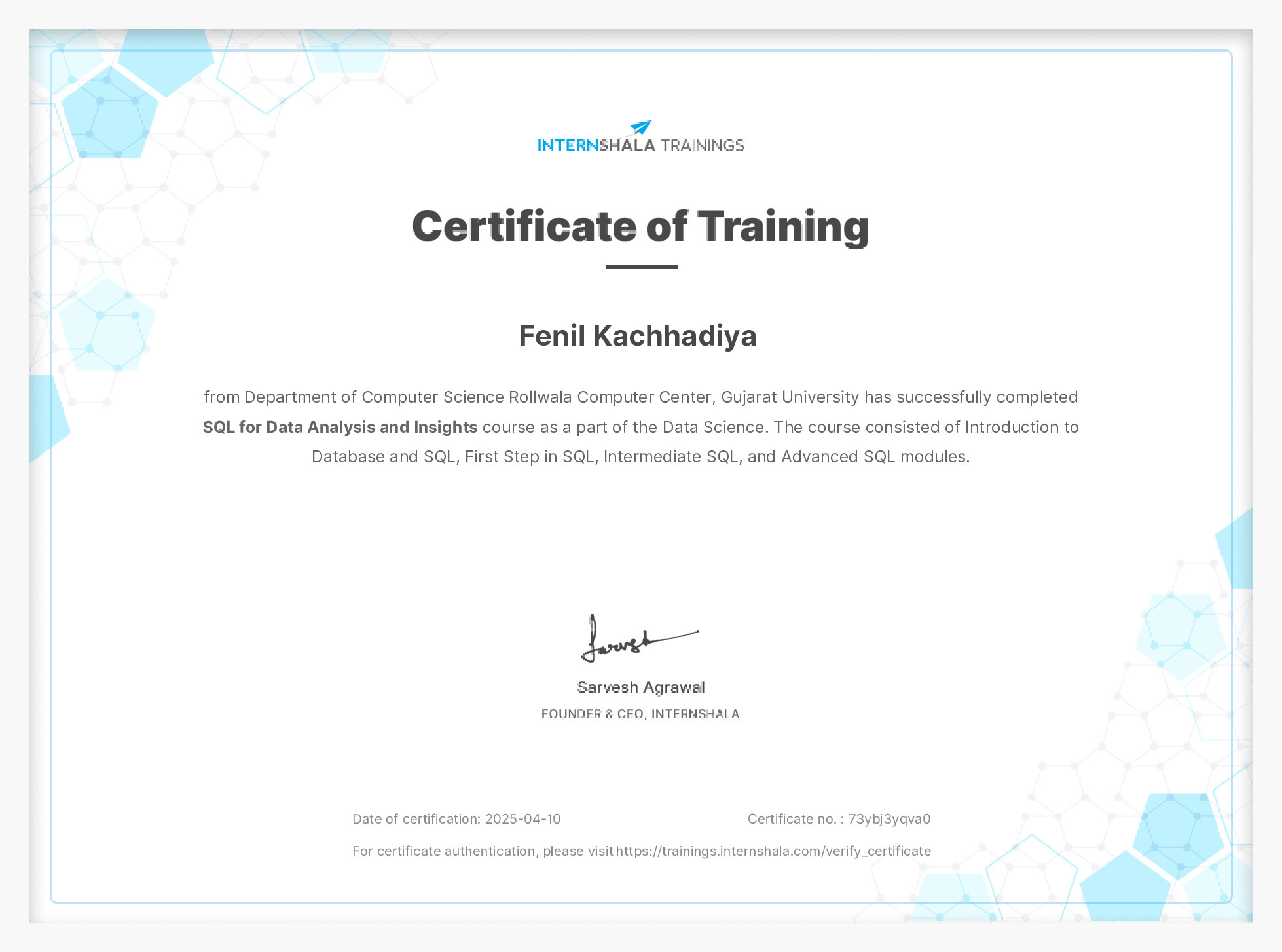 Certificate of completion