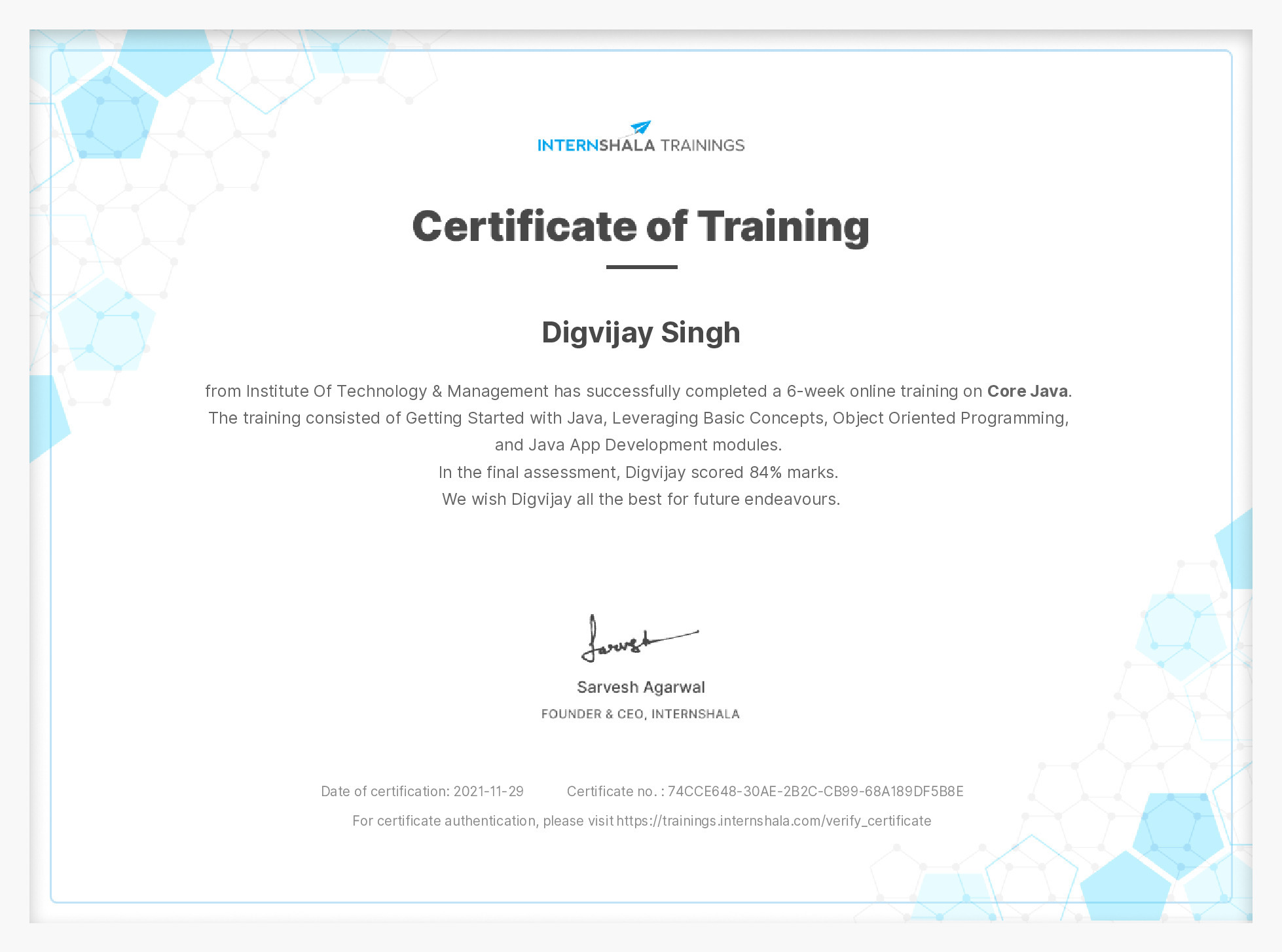 Certificate of completion