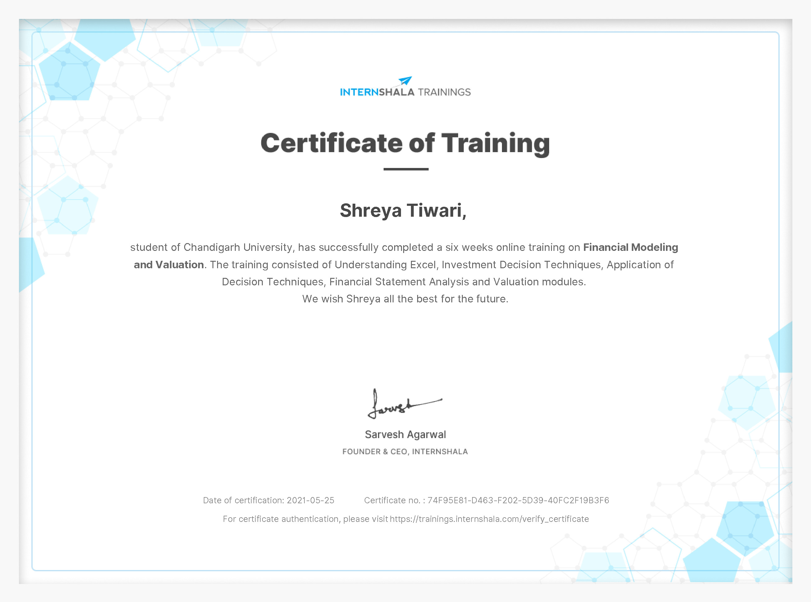 Certificate of completion