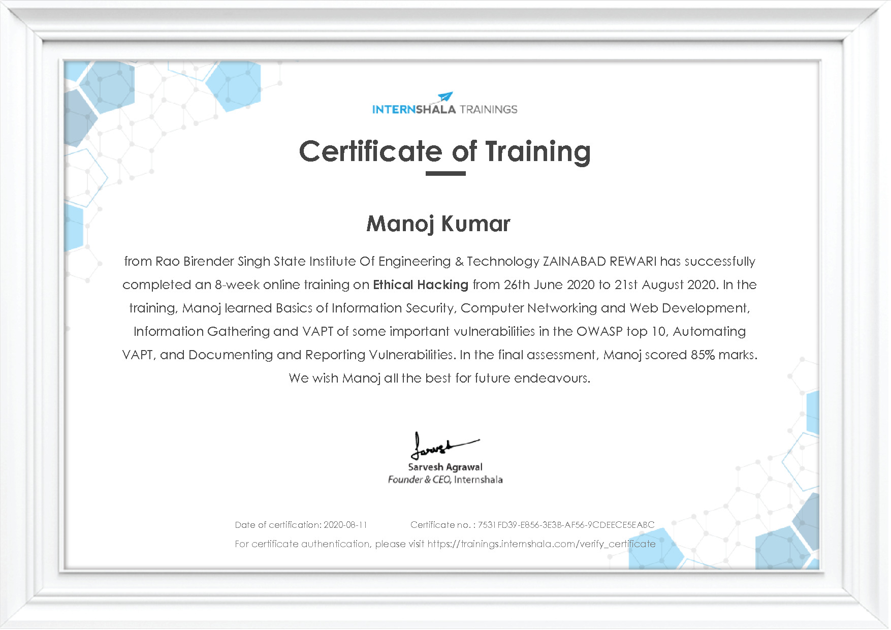 Certificate of completion