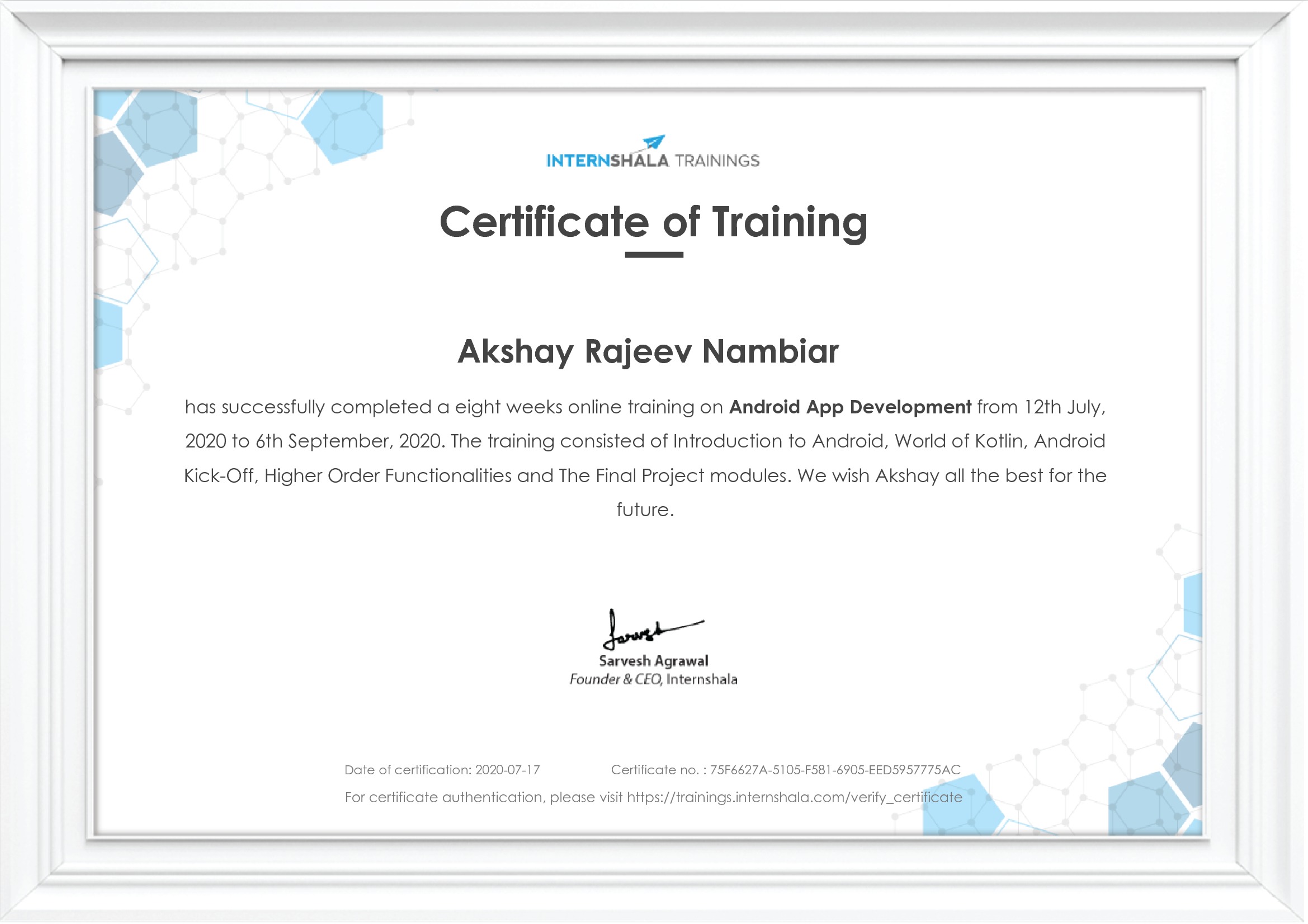Certificate of completion