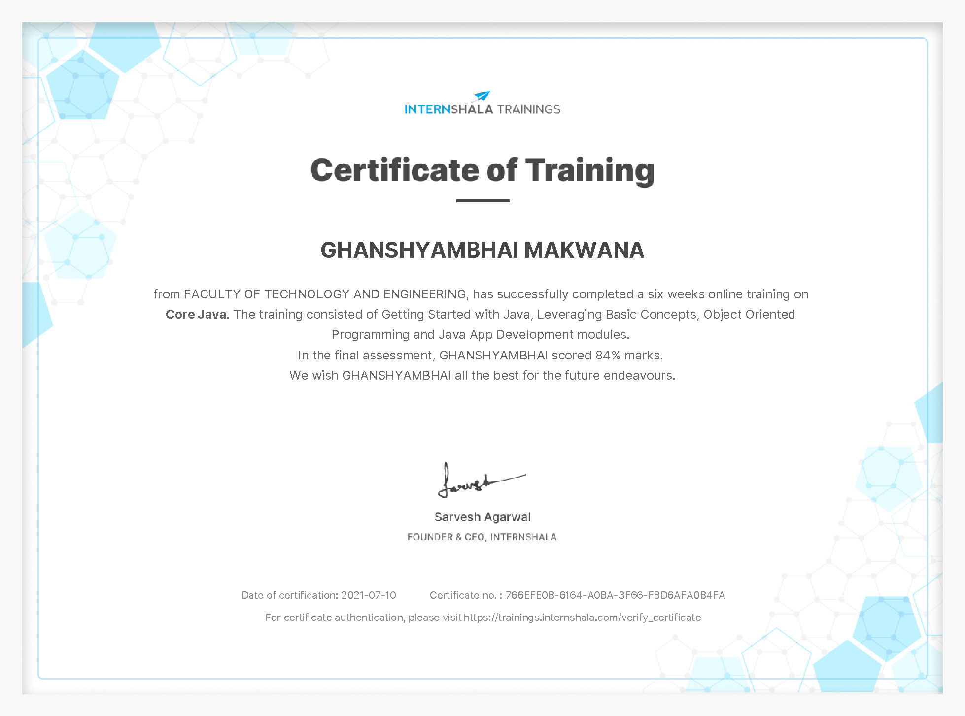 Certificate of completion