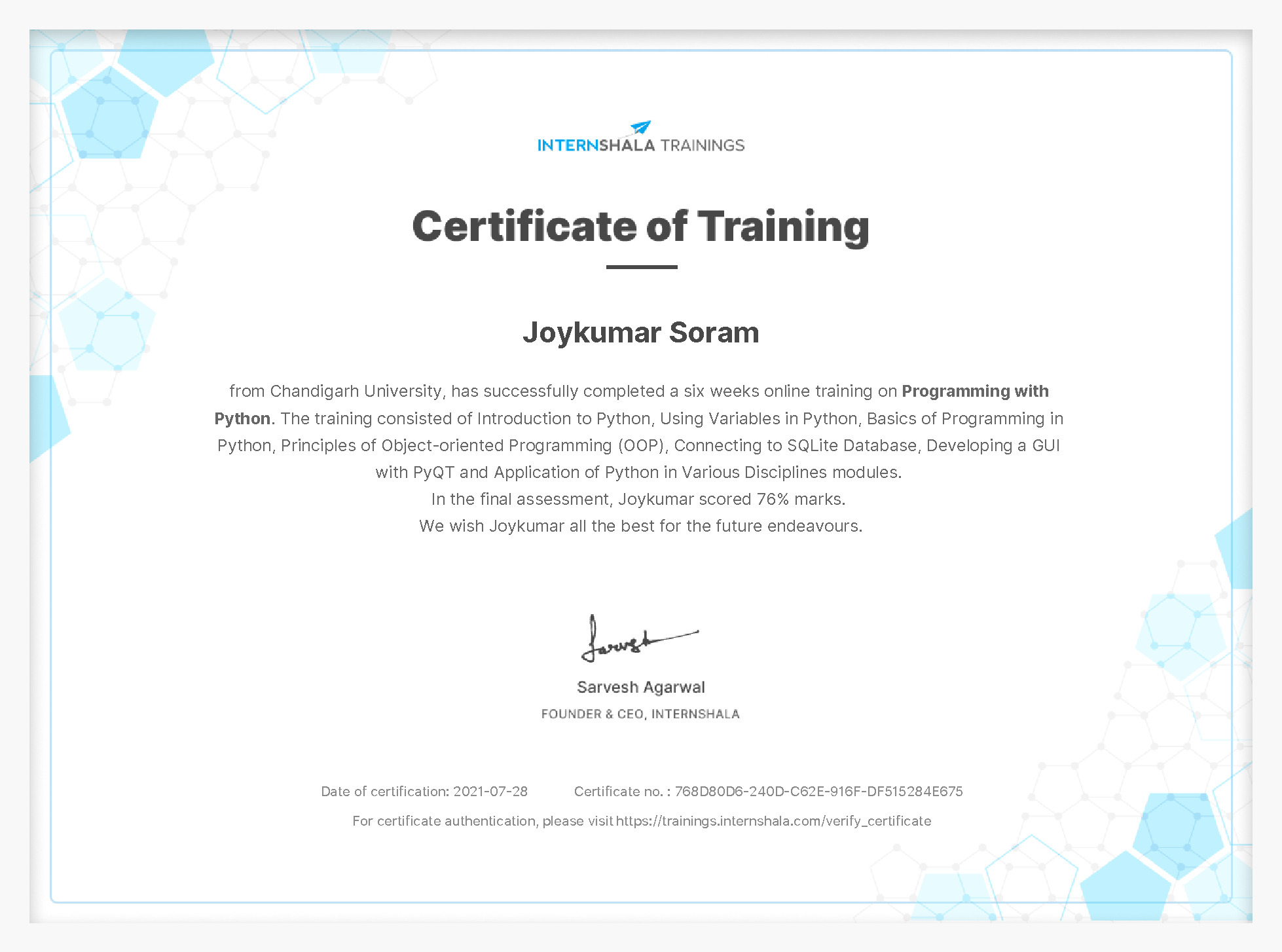 Certificate of completion
