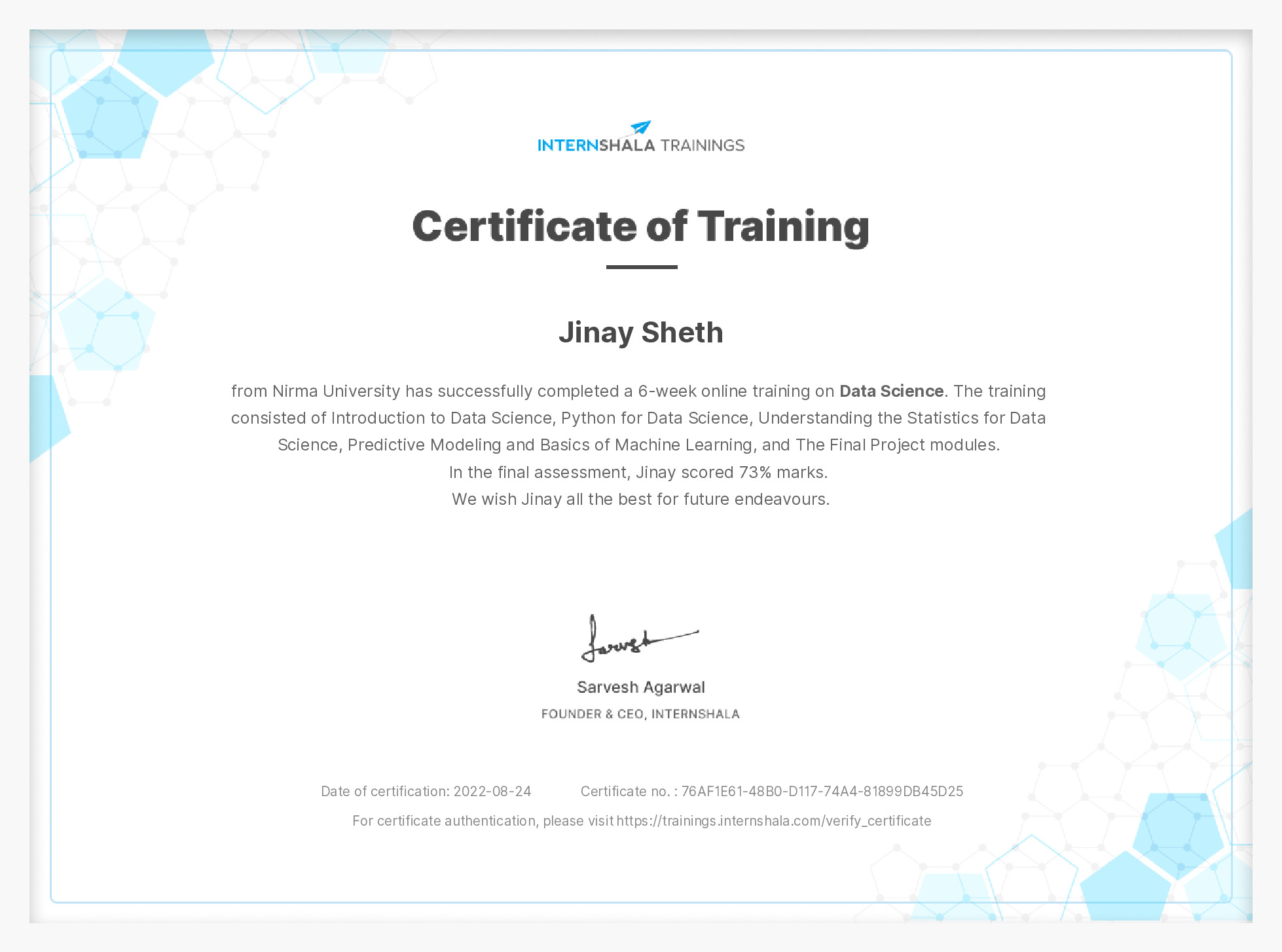 Certificate of completion