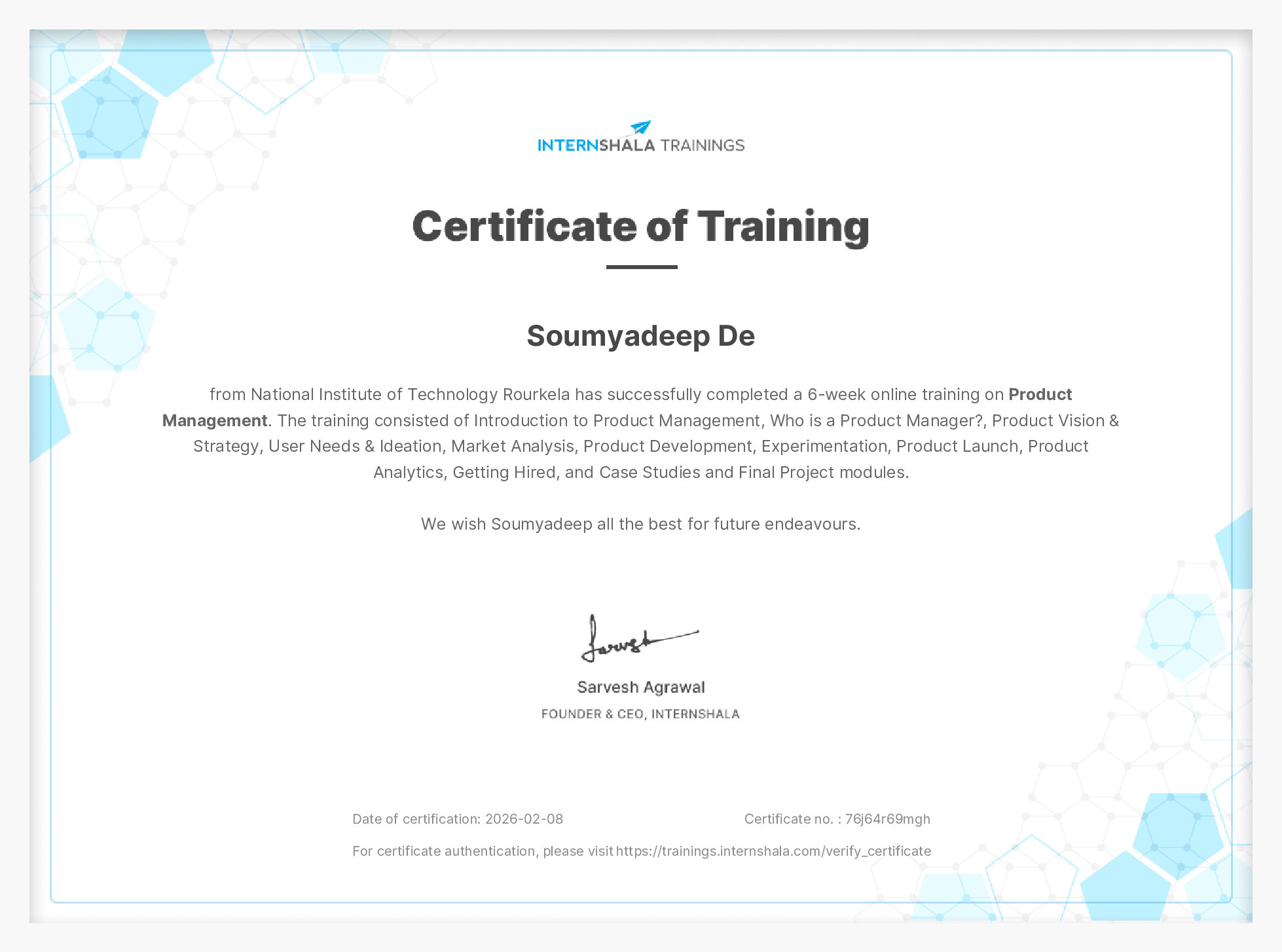 Certificate of completion