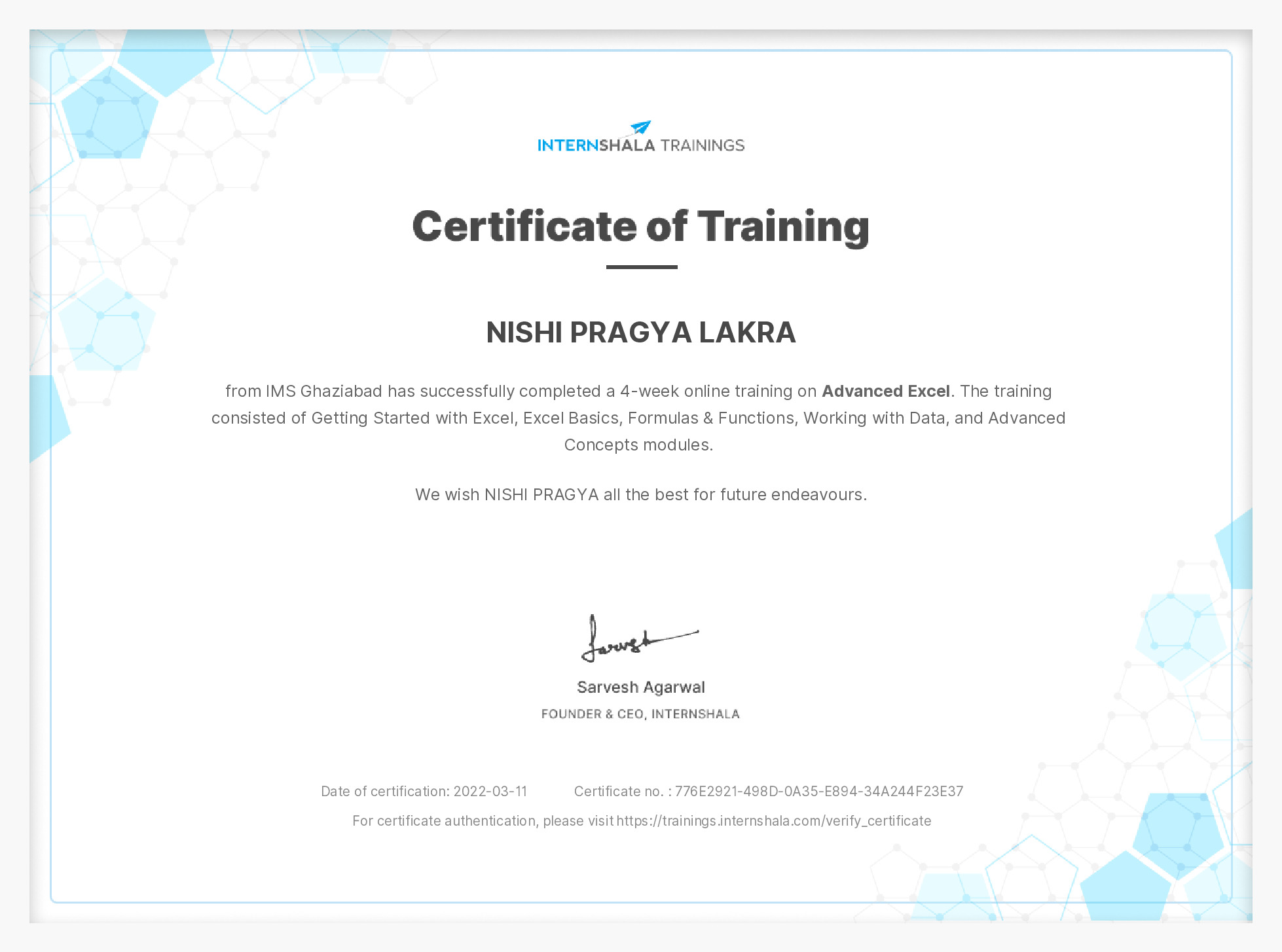 Certificate of completion