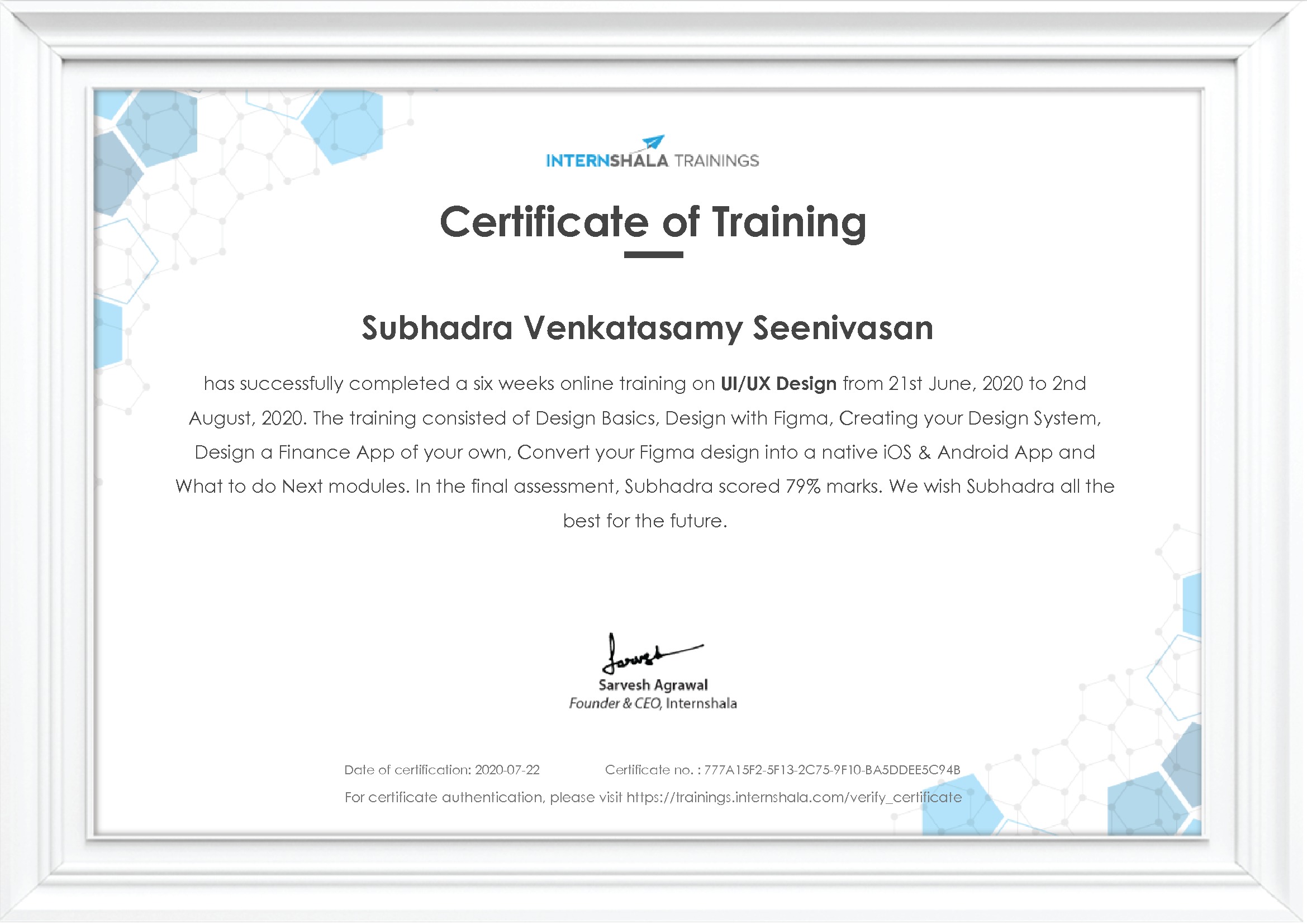 Certificate of completion