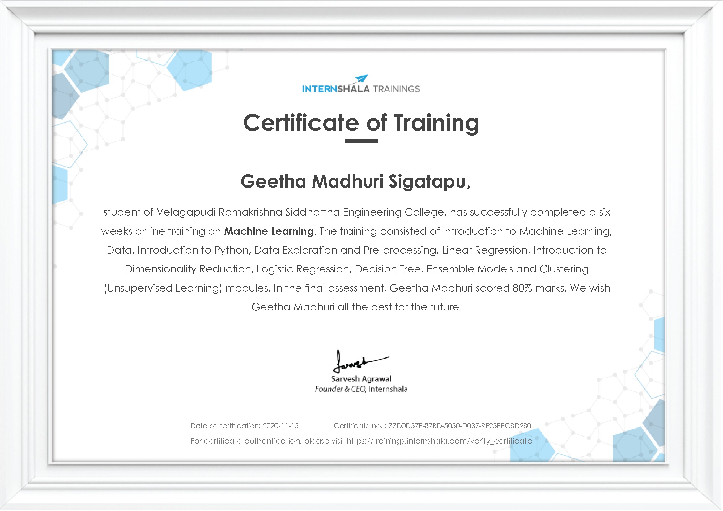 Certificate of completion