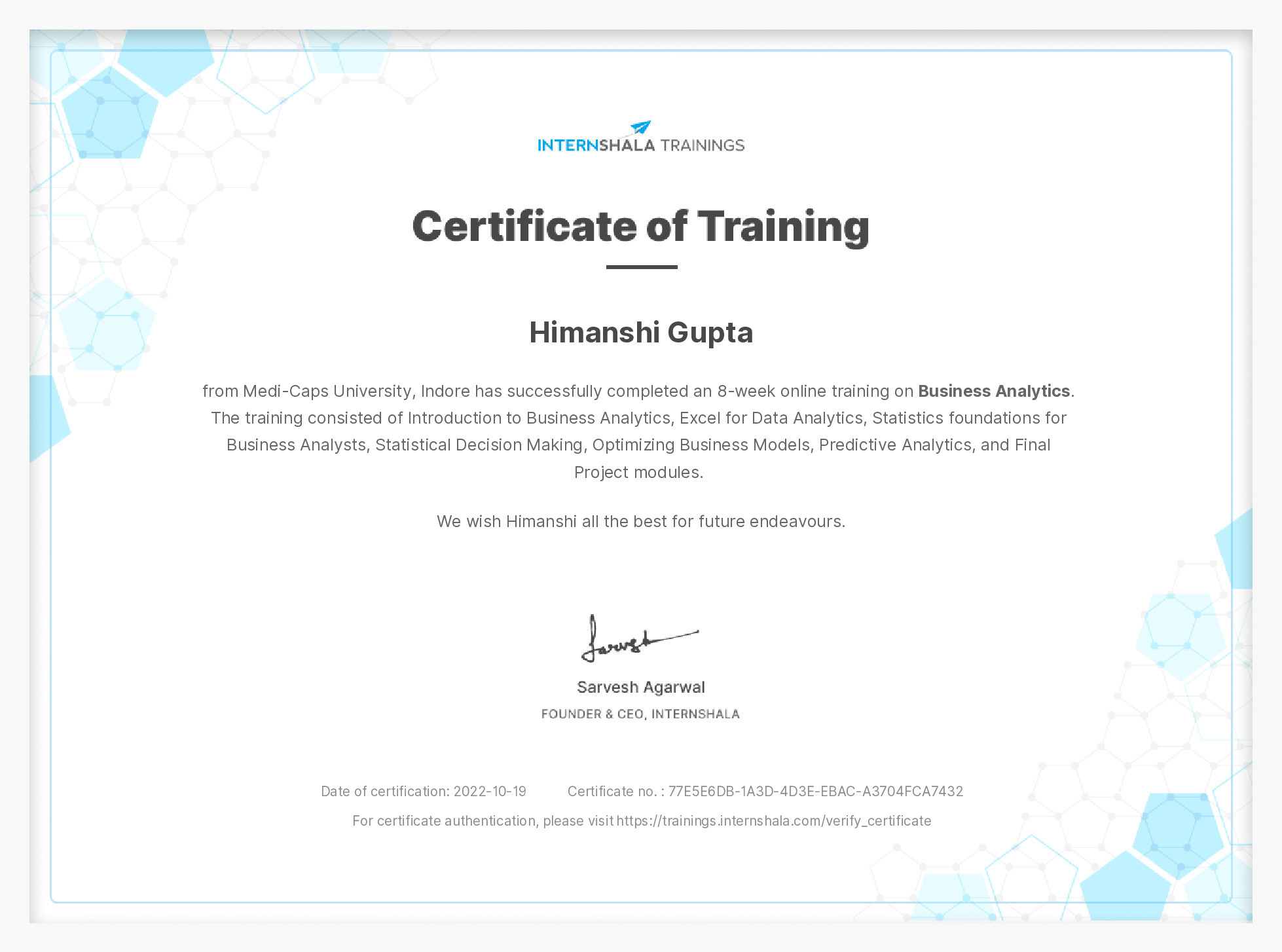 Certificate of completion