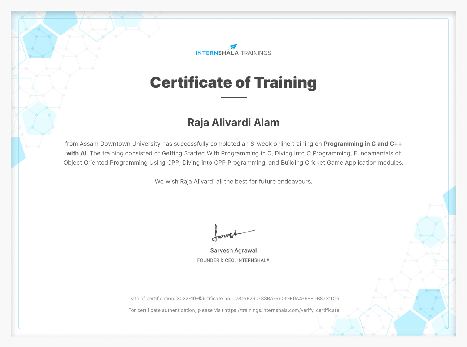 Certificate of completion