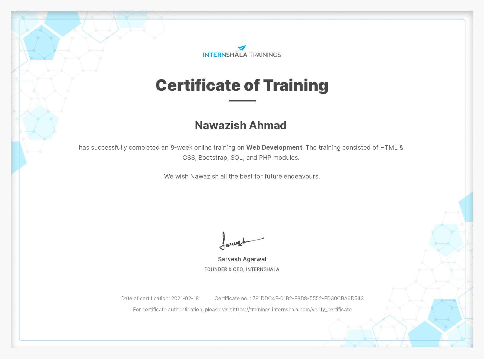 Certificate of completion