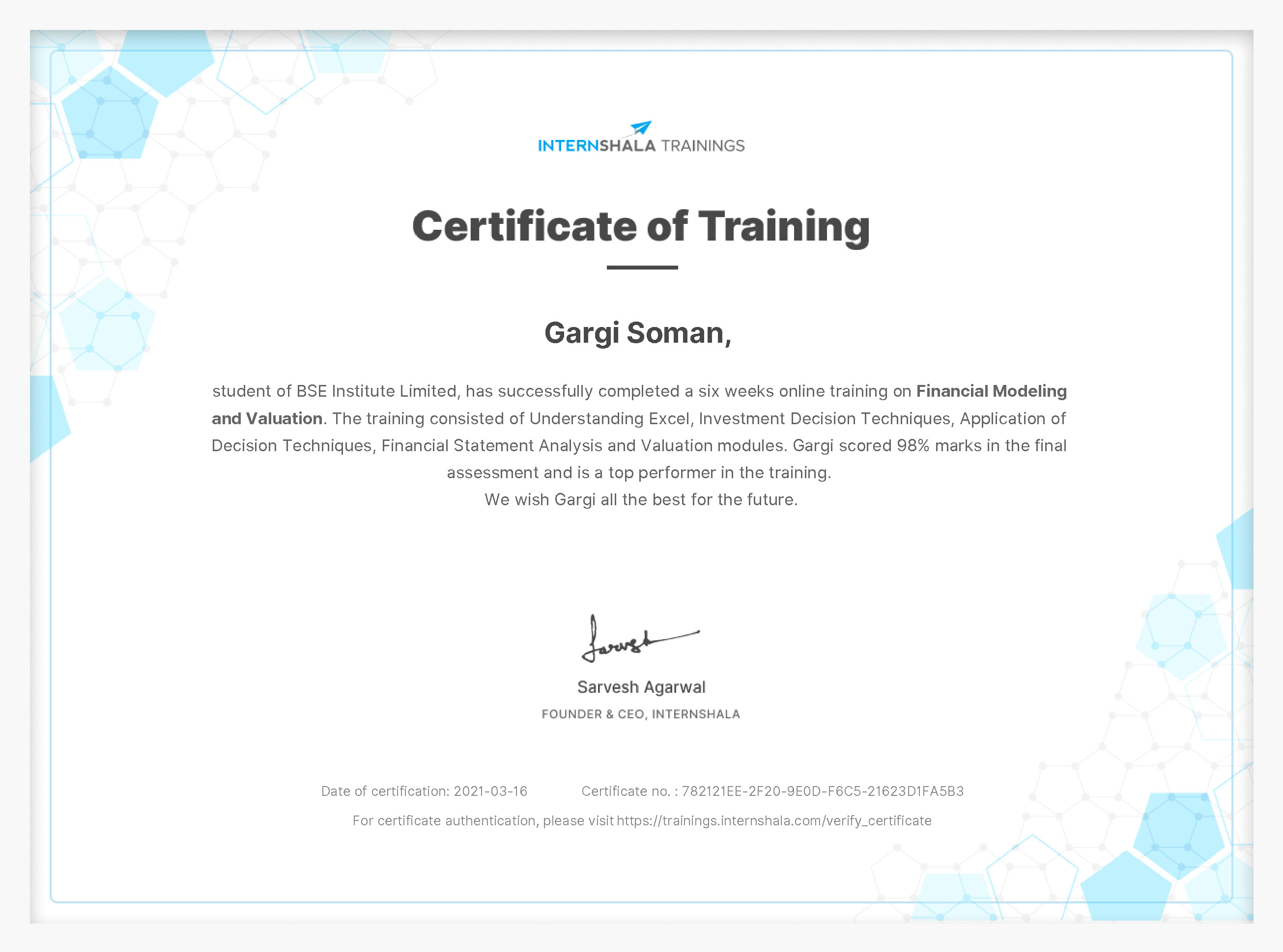Certificate of completion