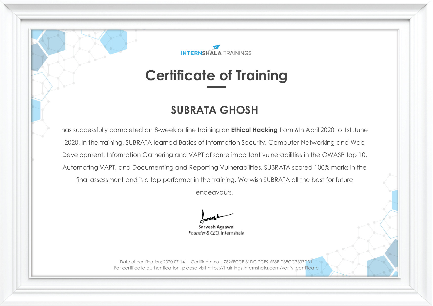 Certificate of completion