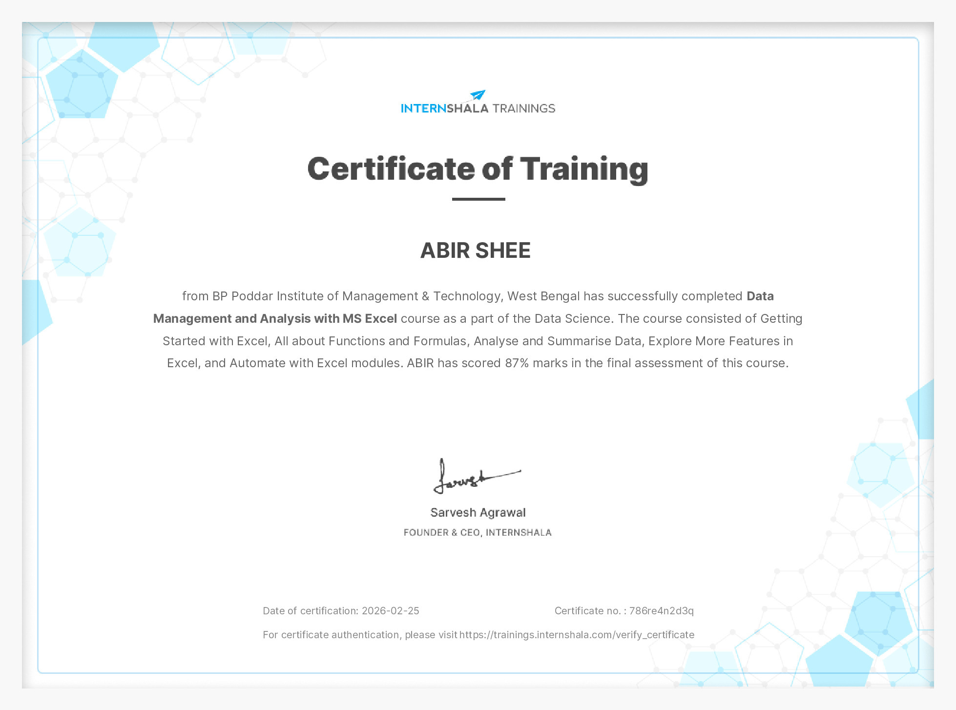 Certificate of completion