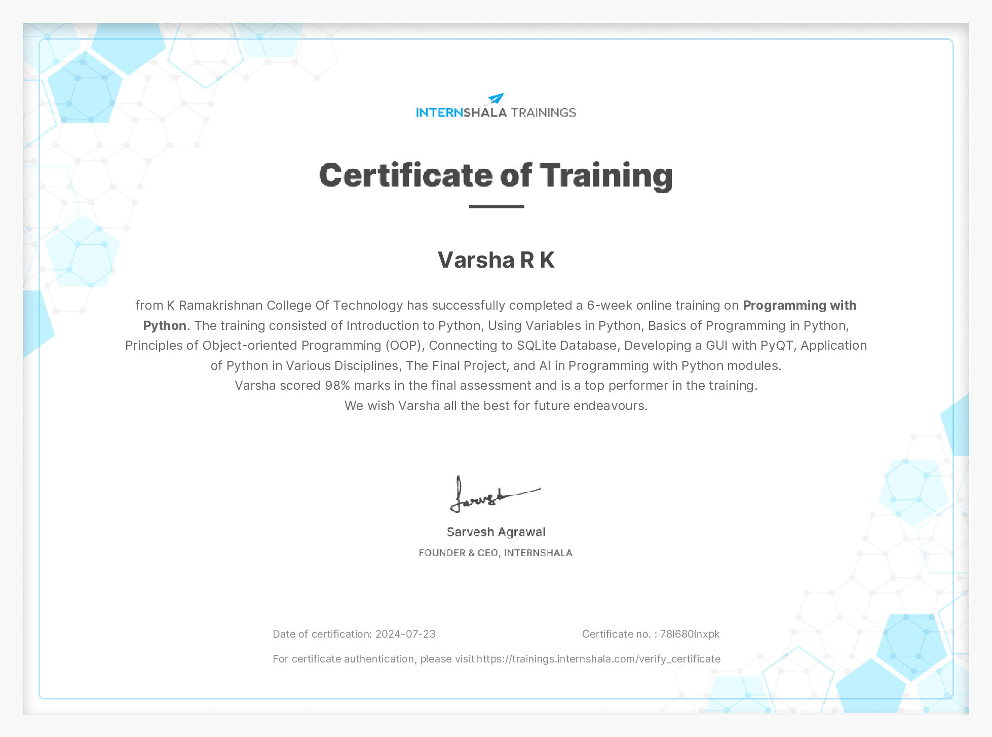 Certificate of completion