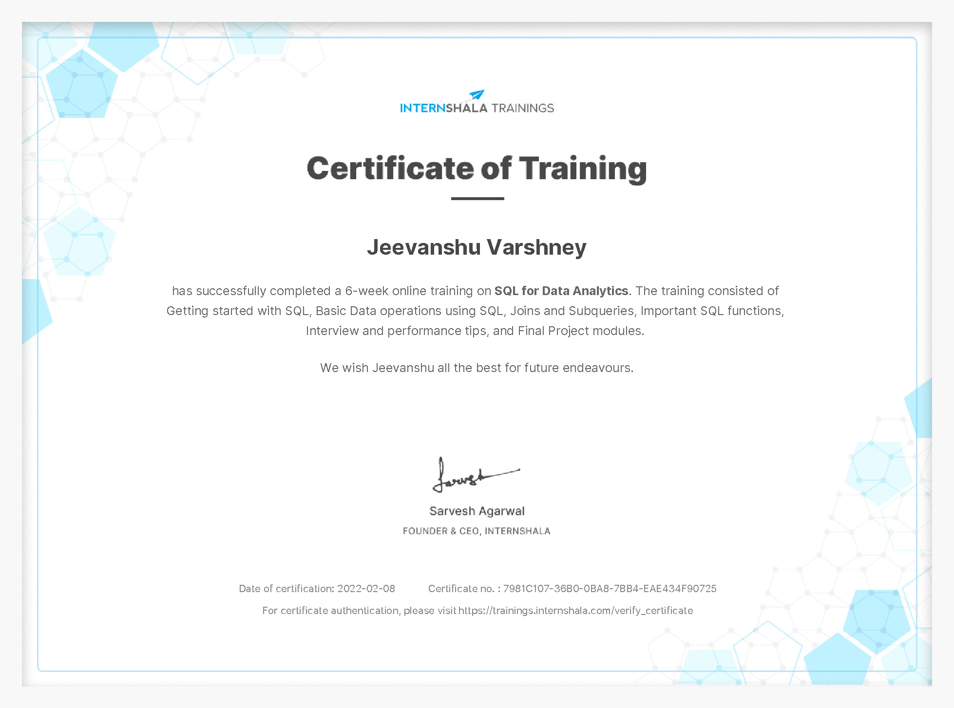 Certificate of completion