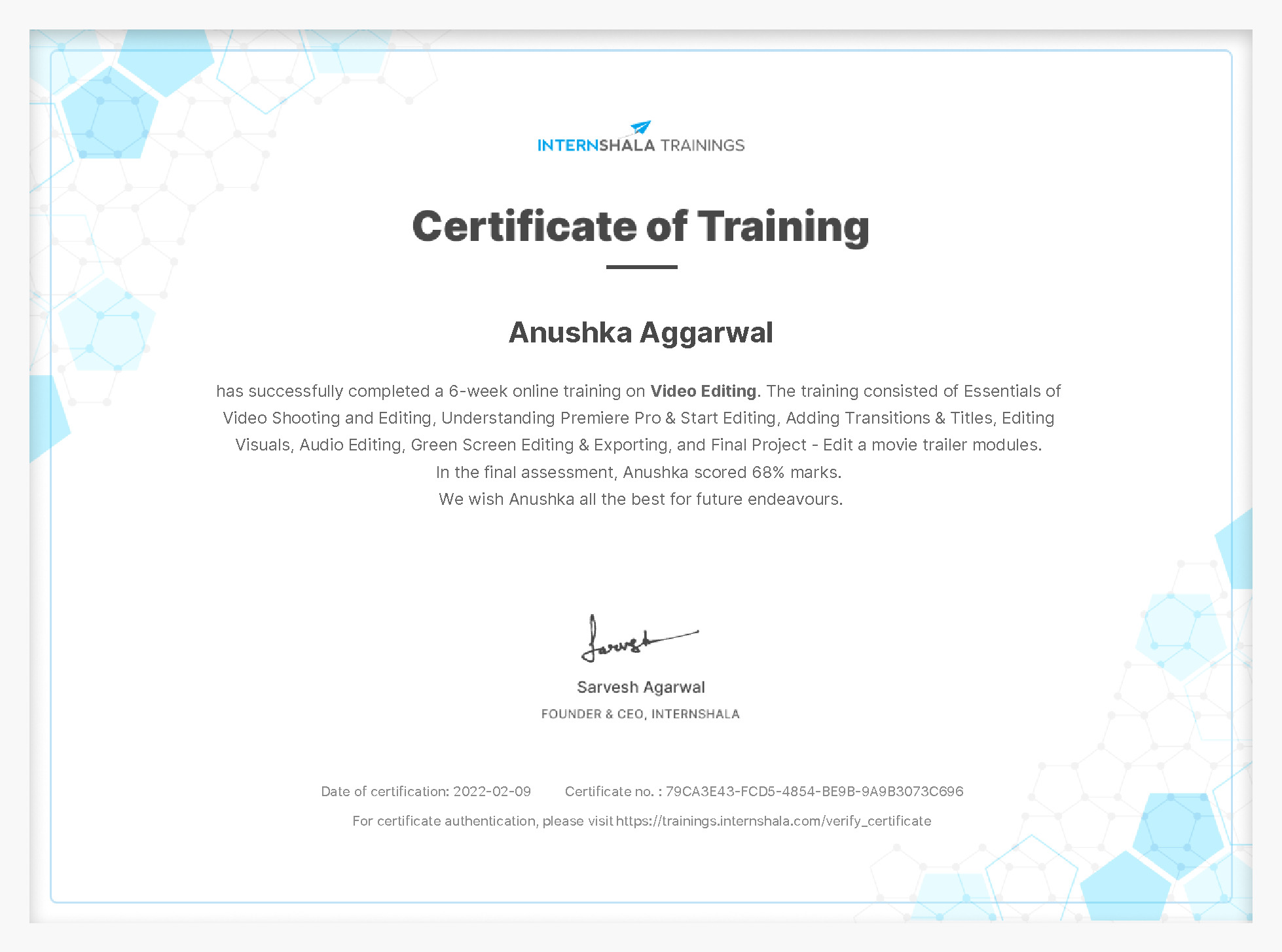 Certificate of completion