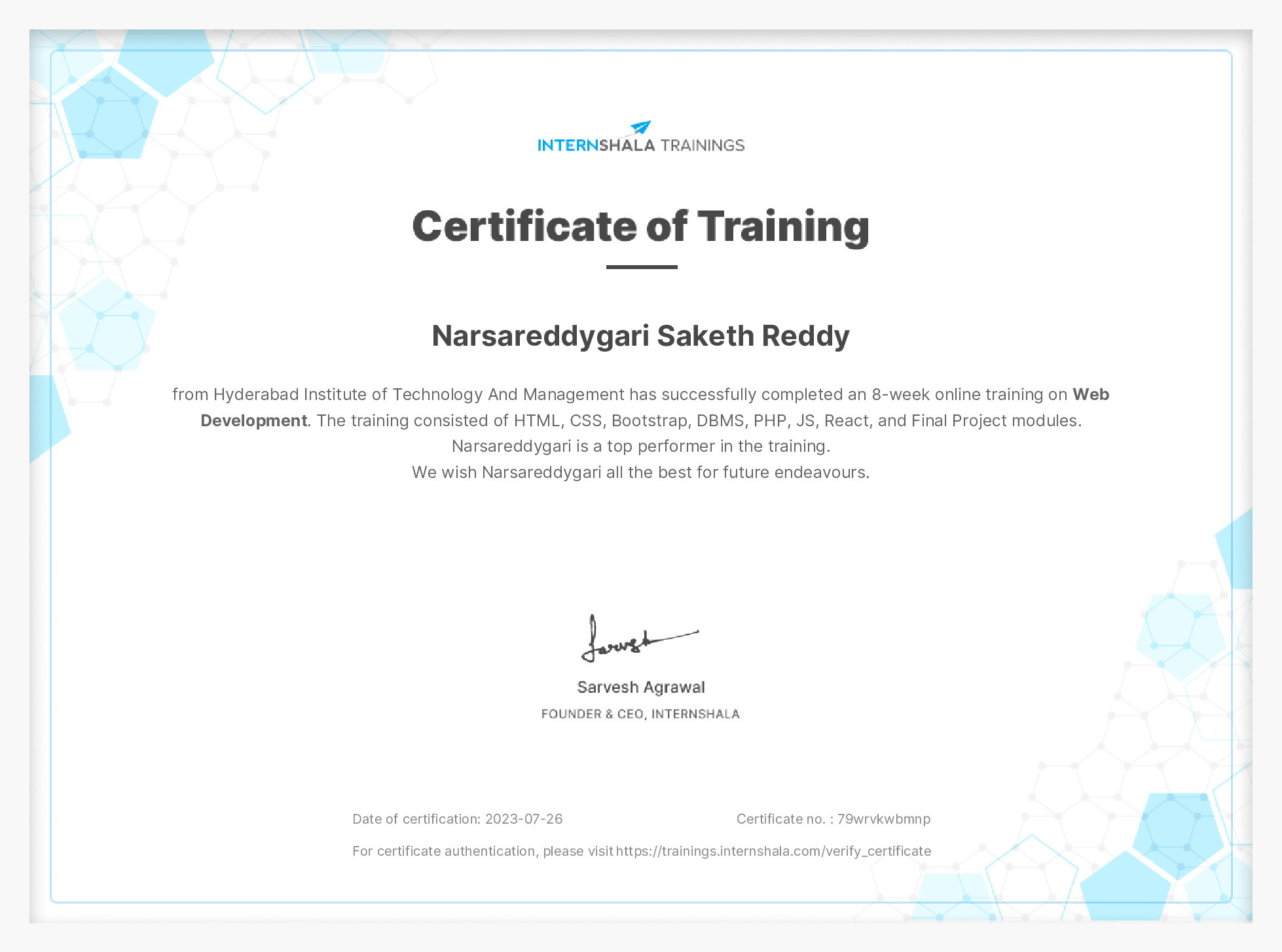 Certificate of completion