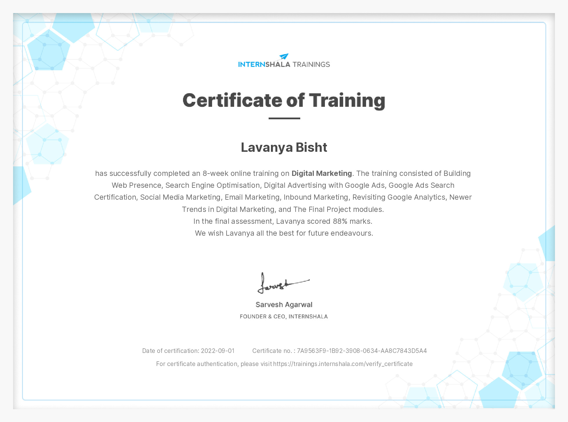 Certificate of completion