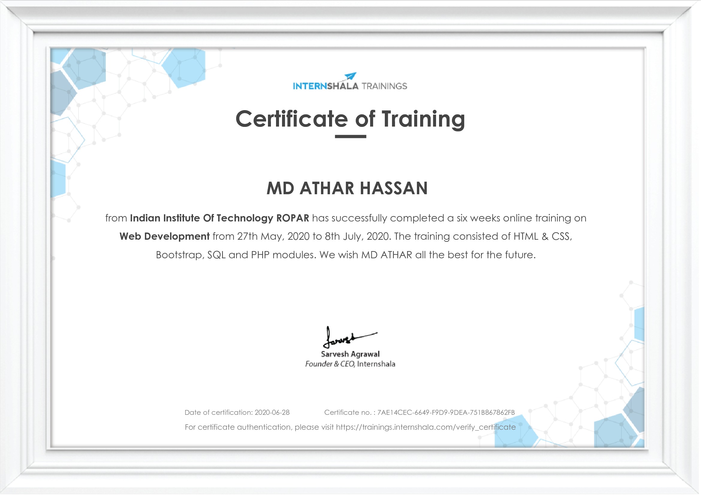 Certificate of completion