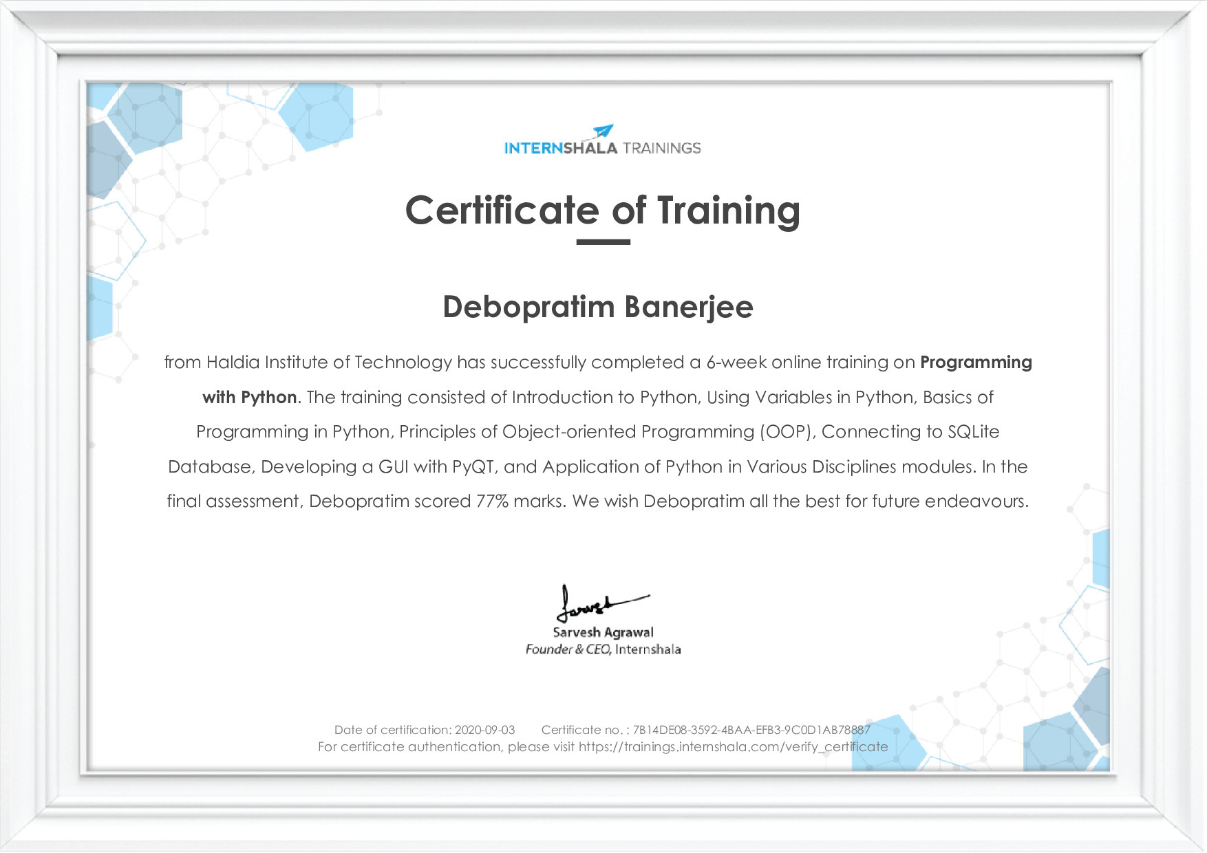 Certificate of completion