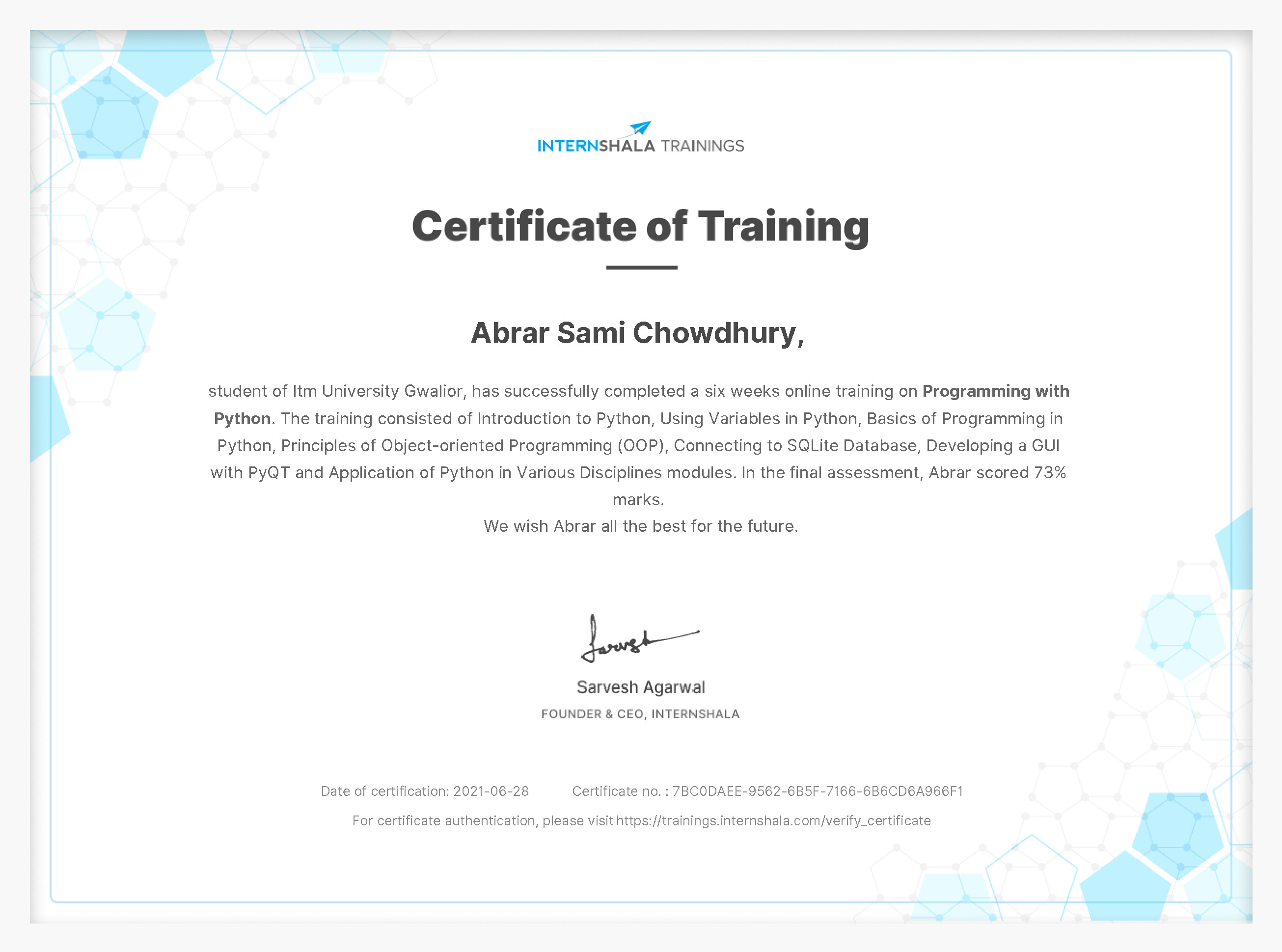 Certificate of completion
