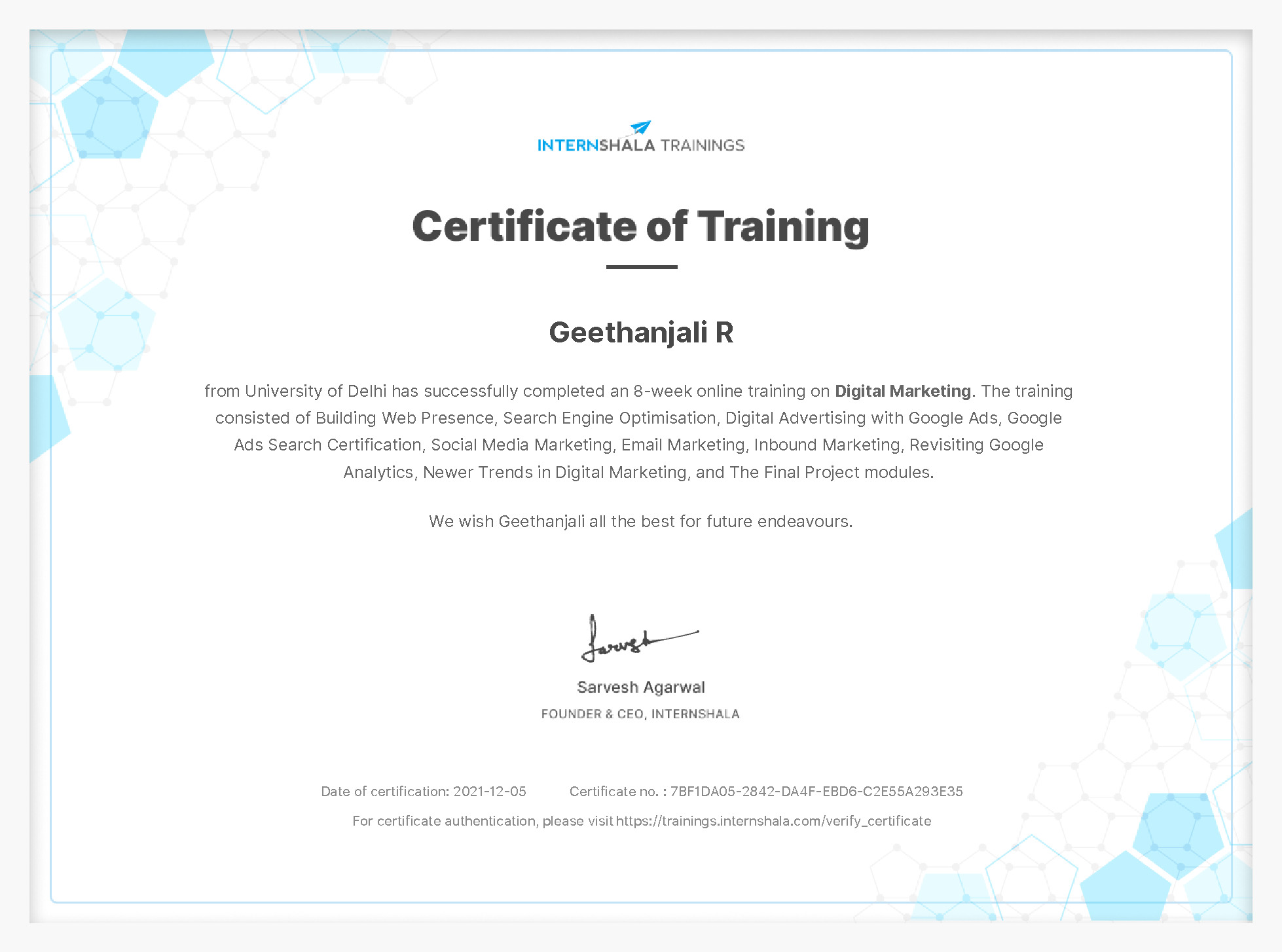 Certificate of completion