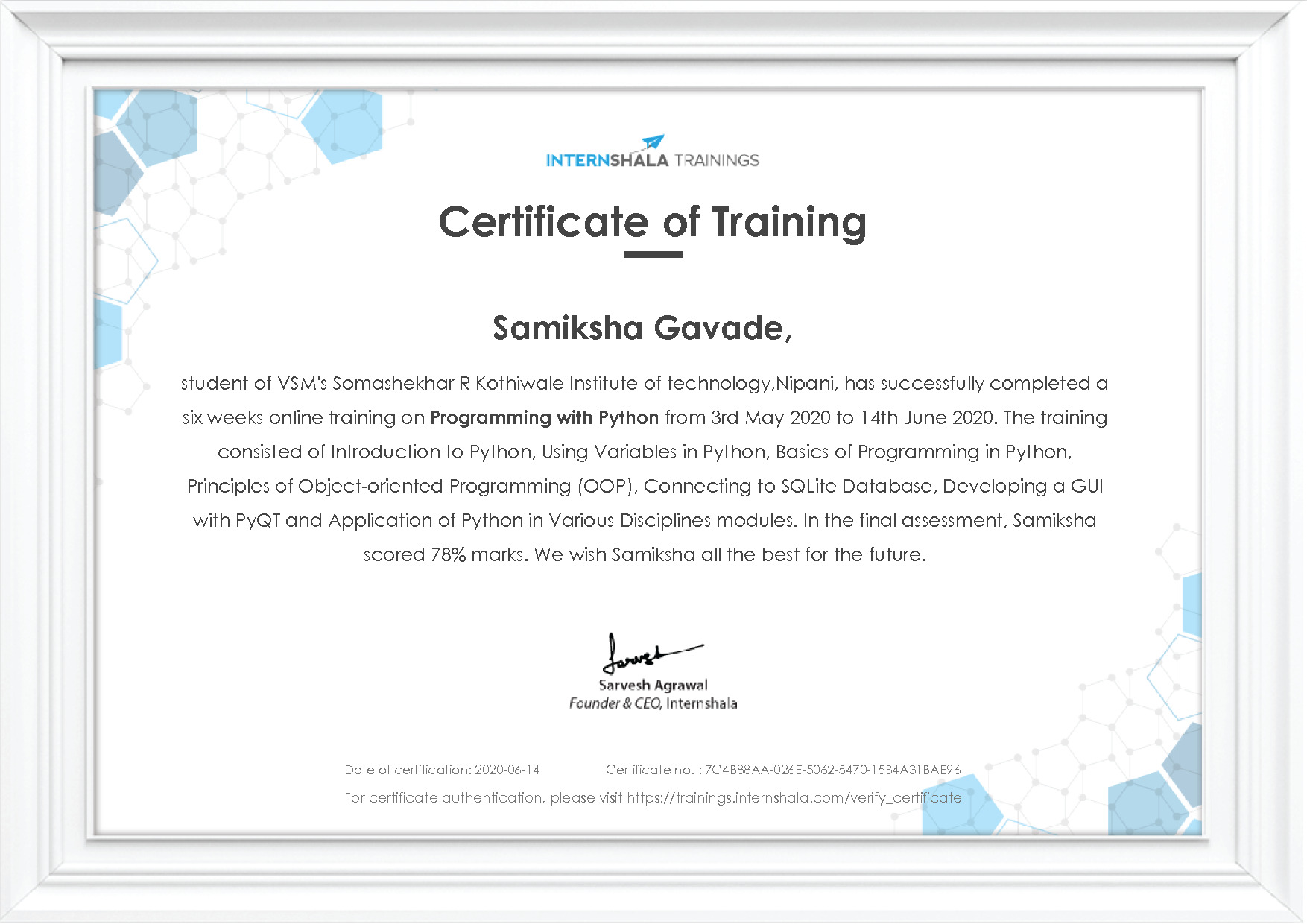 Certificate of completion