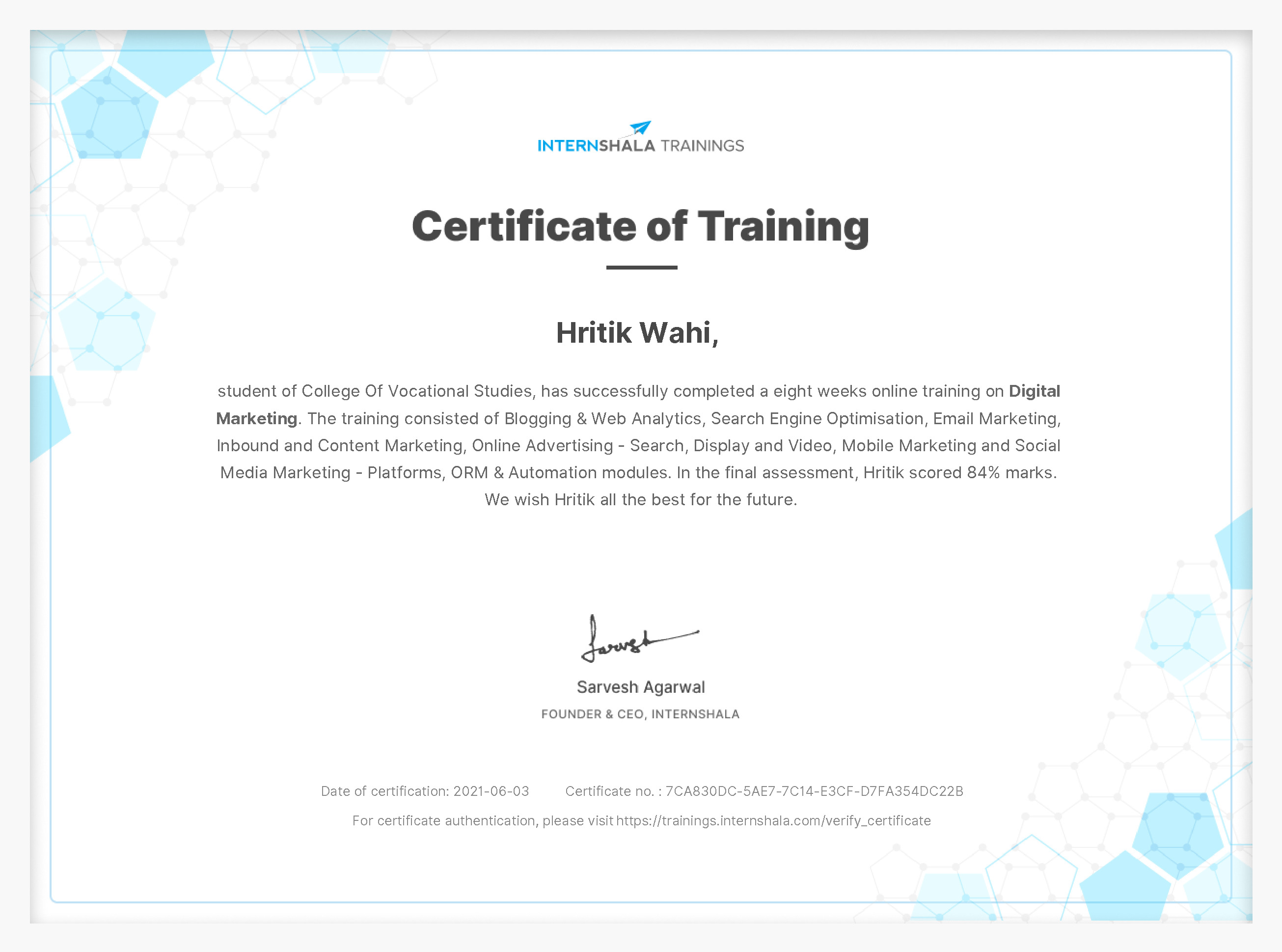 Certificate of completion