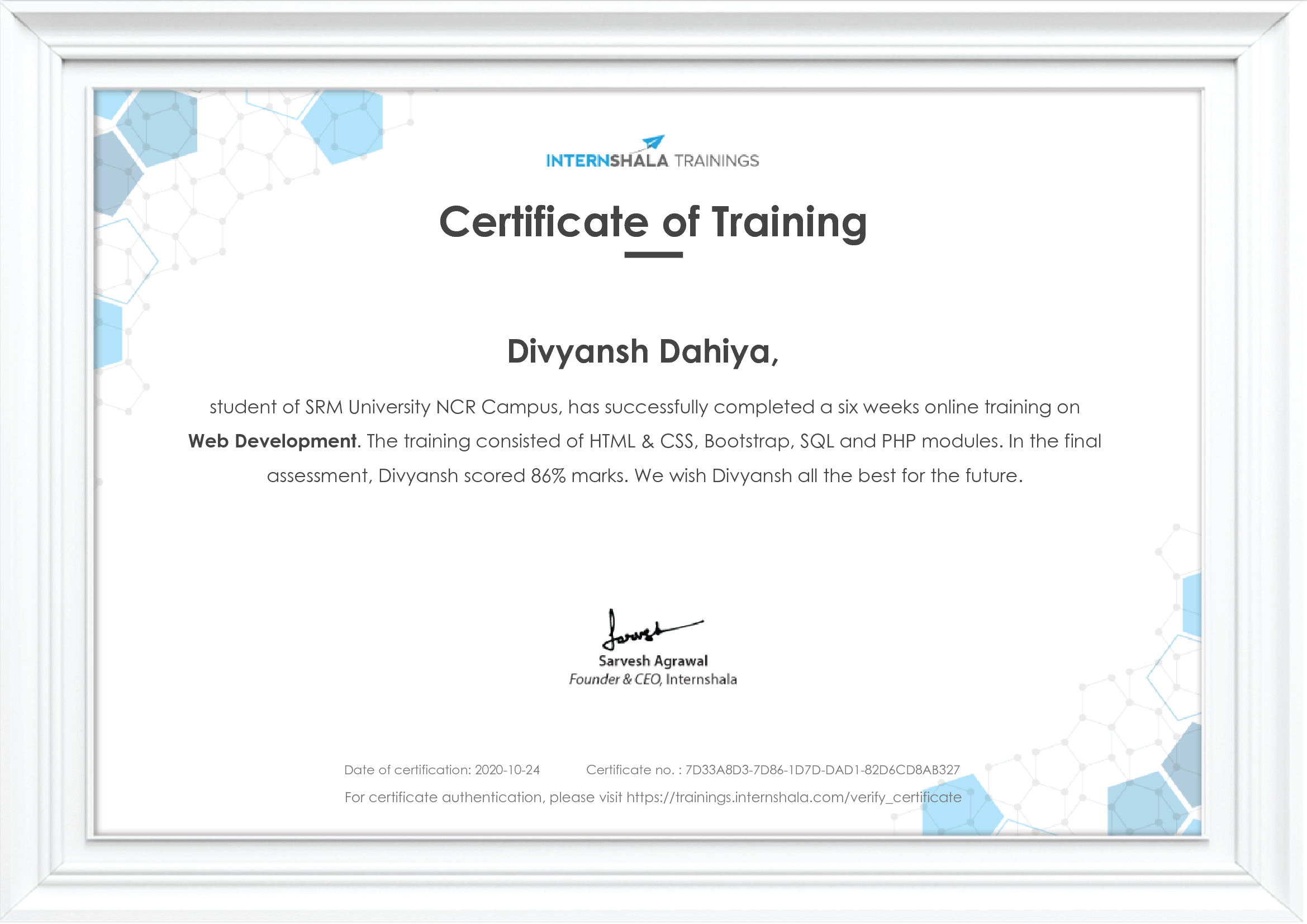 Certificate of completion