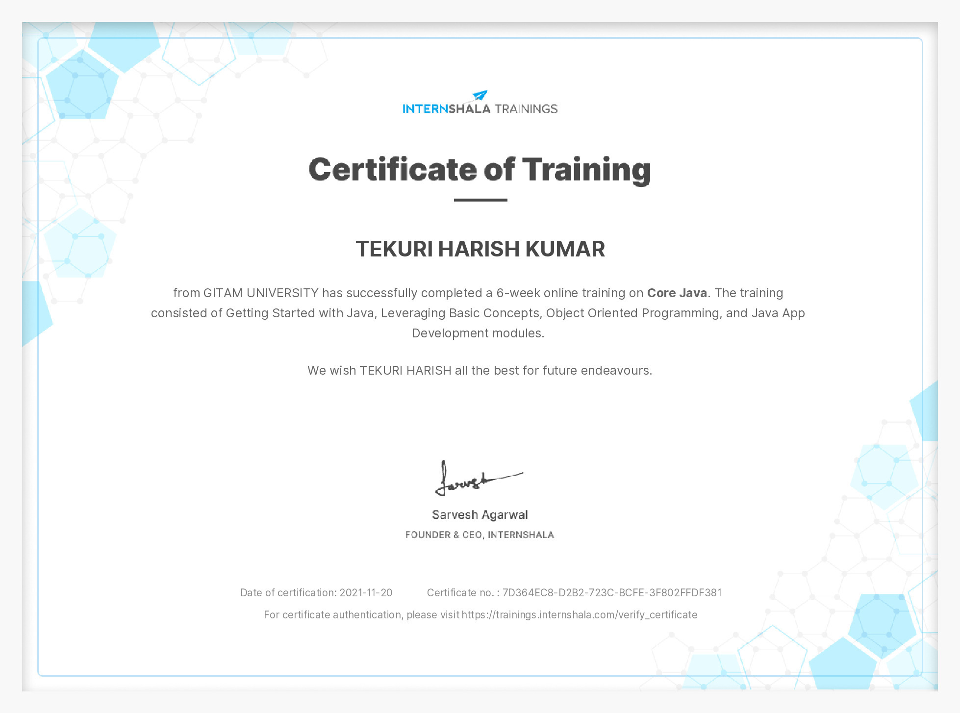 Certificate of completion