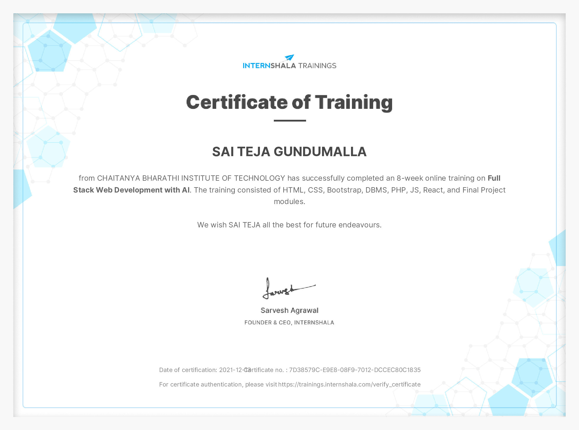 Certificate of completion