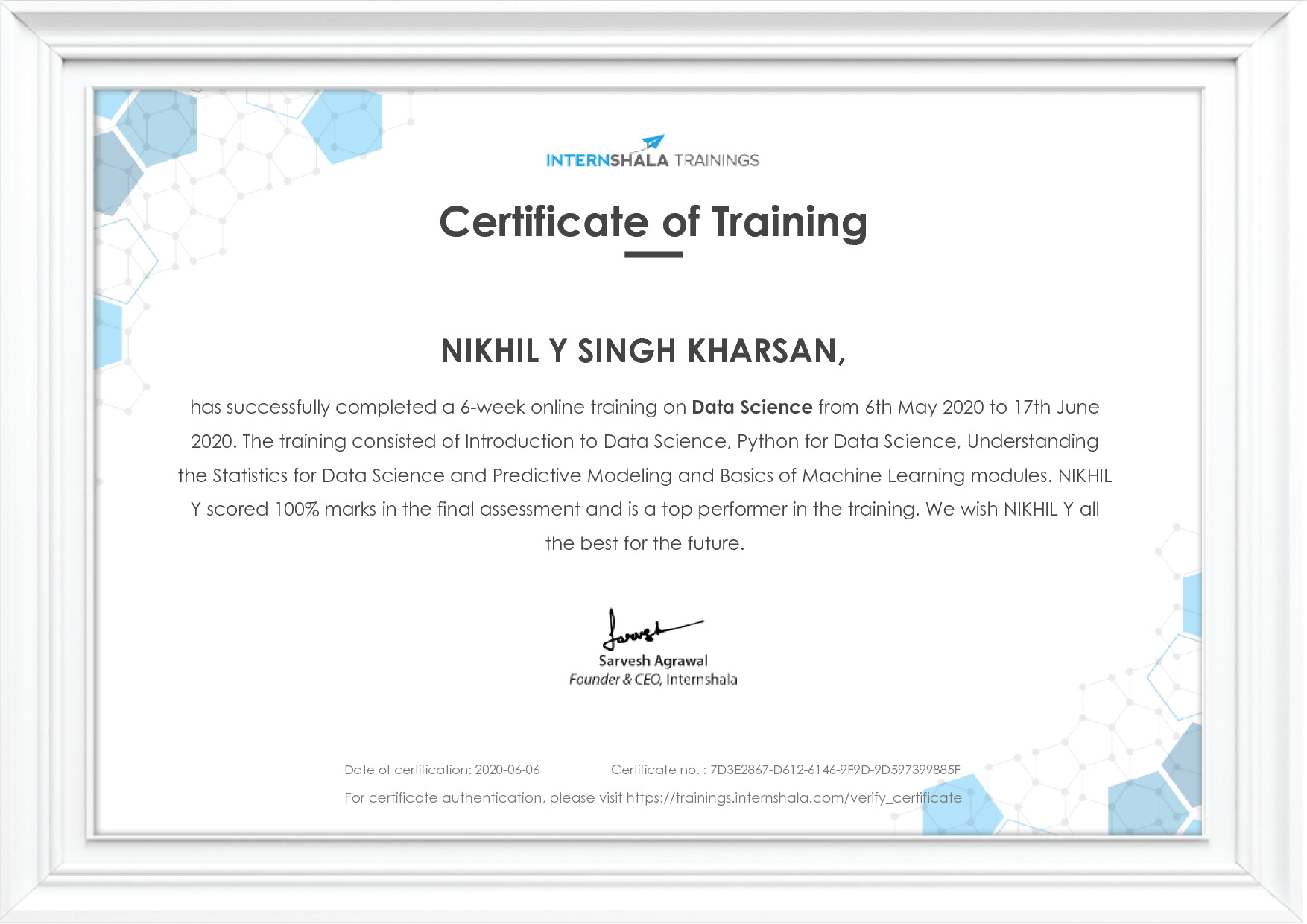 Certificate of completion