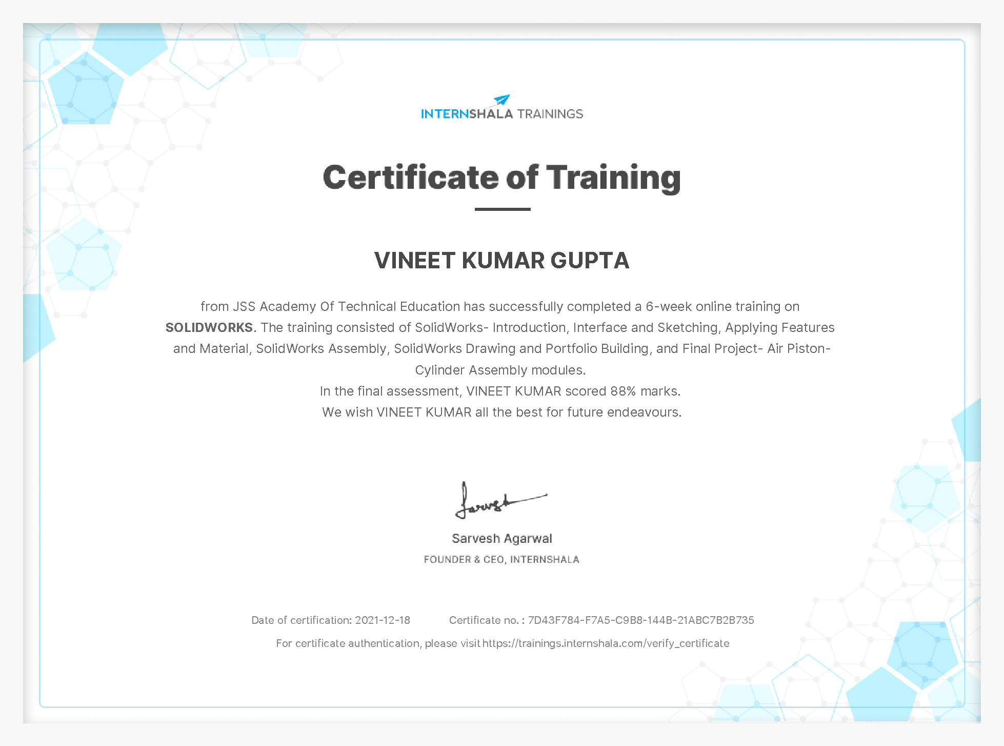 Certificate of completion