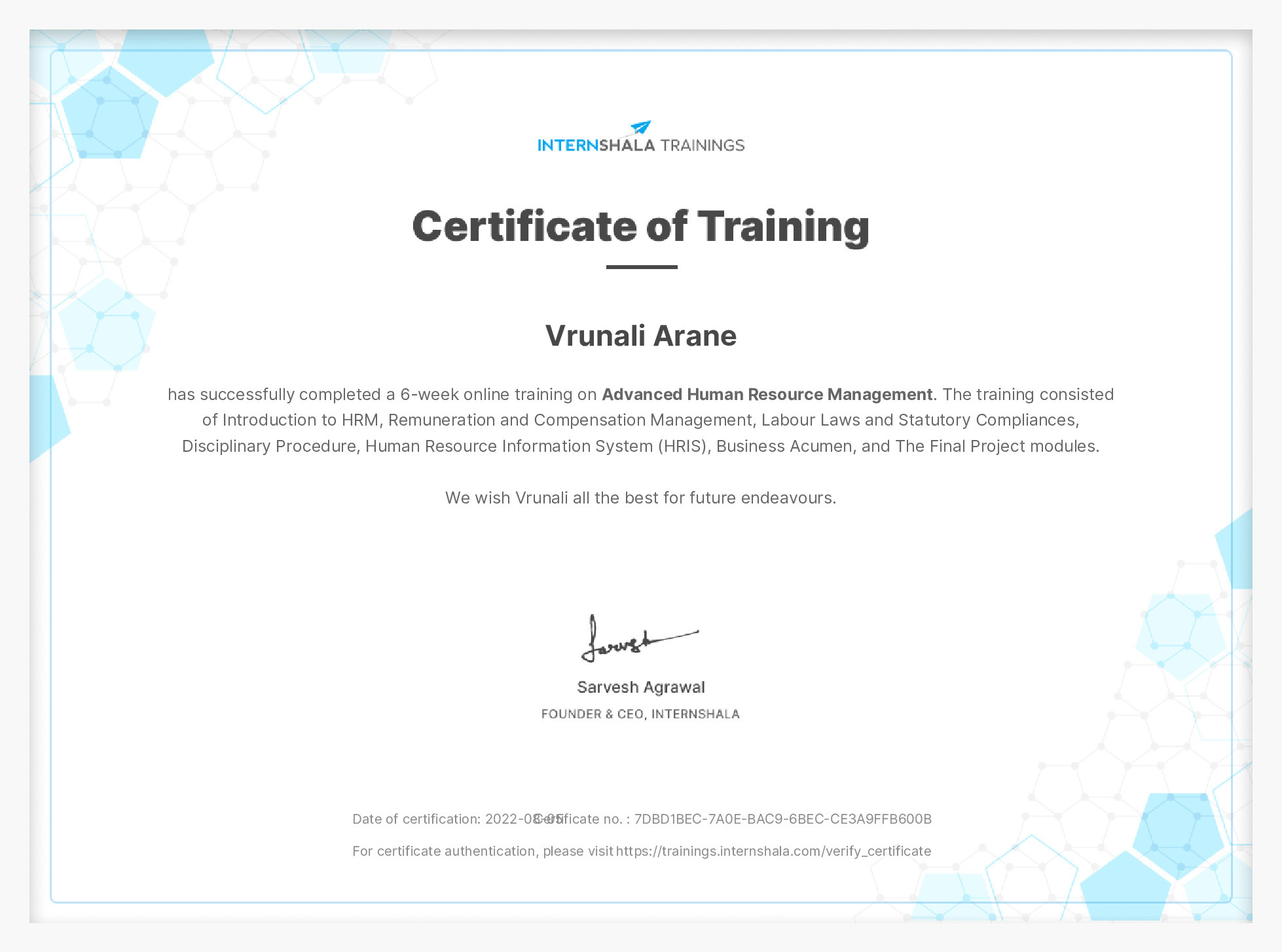 Certificate of completion