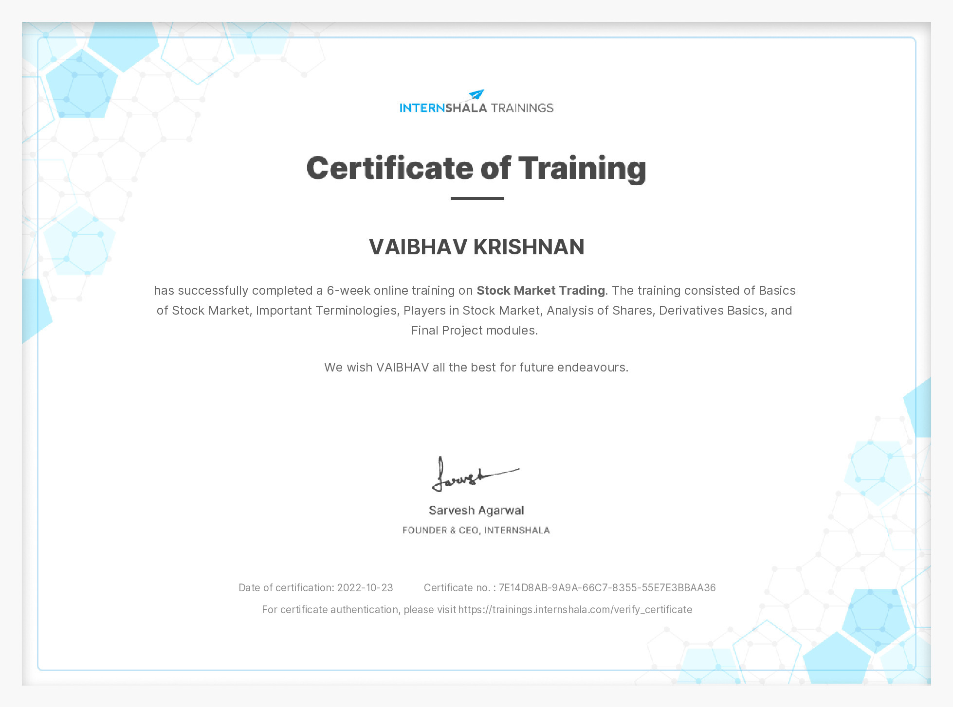 Certificate of completion