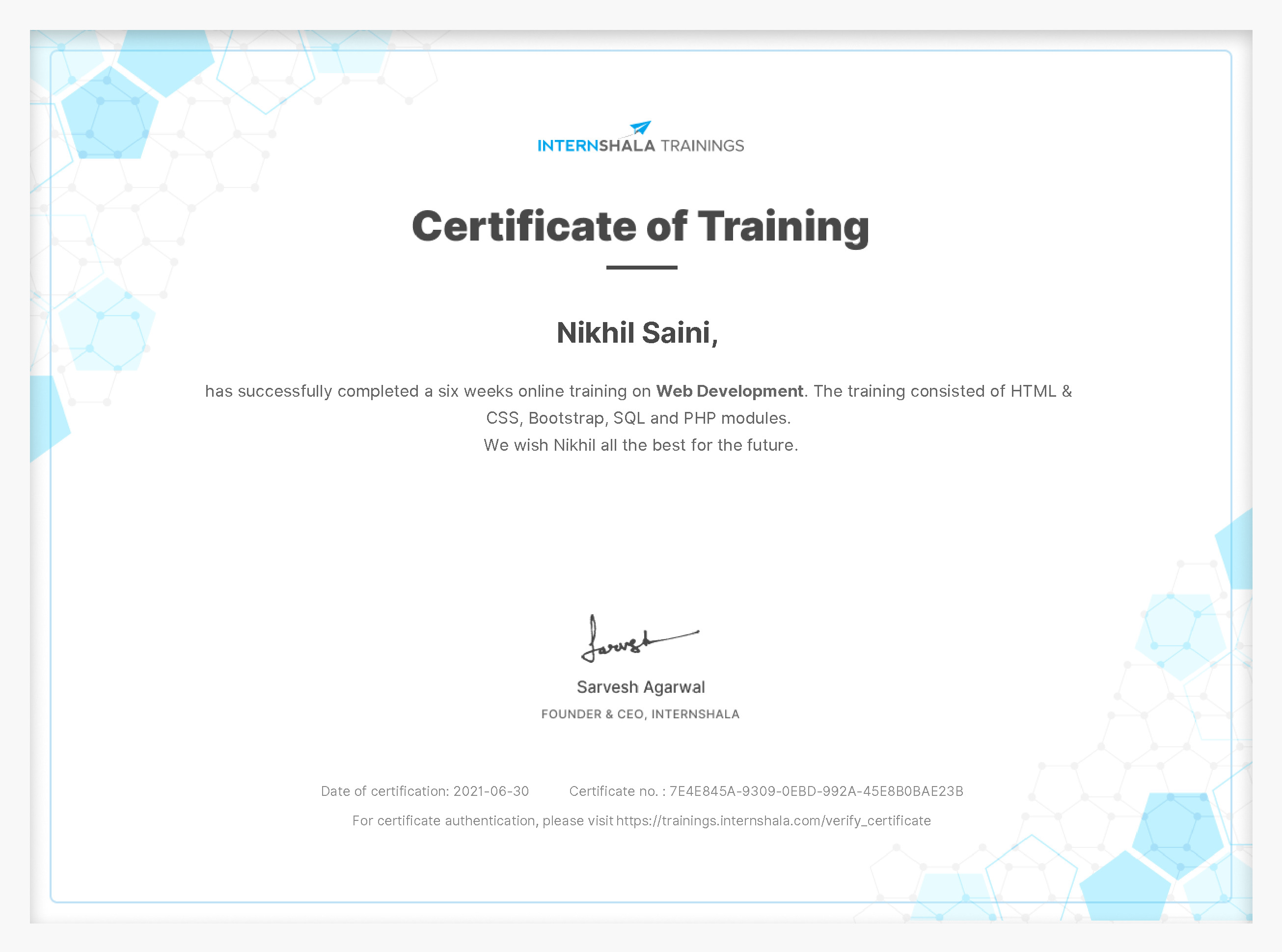 Certificate of completion