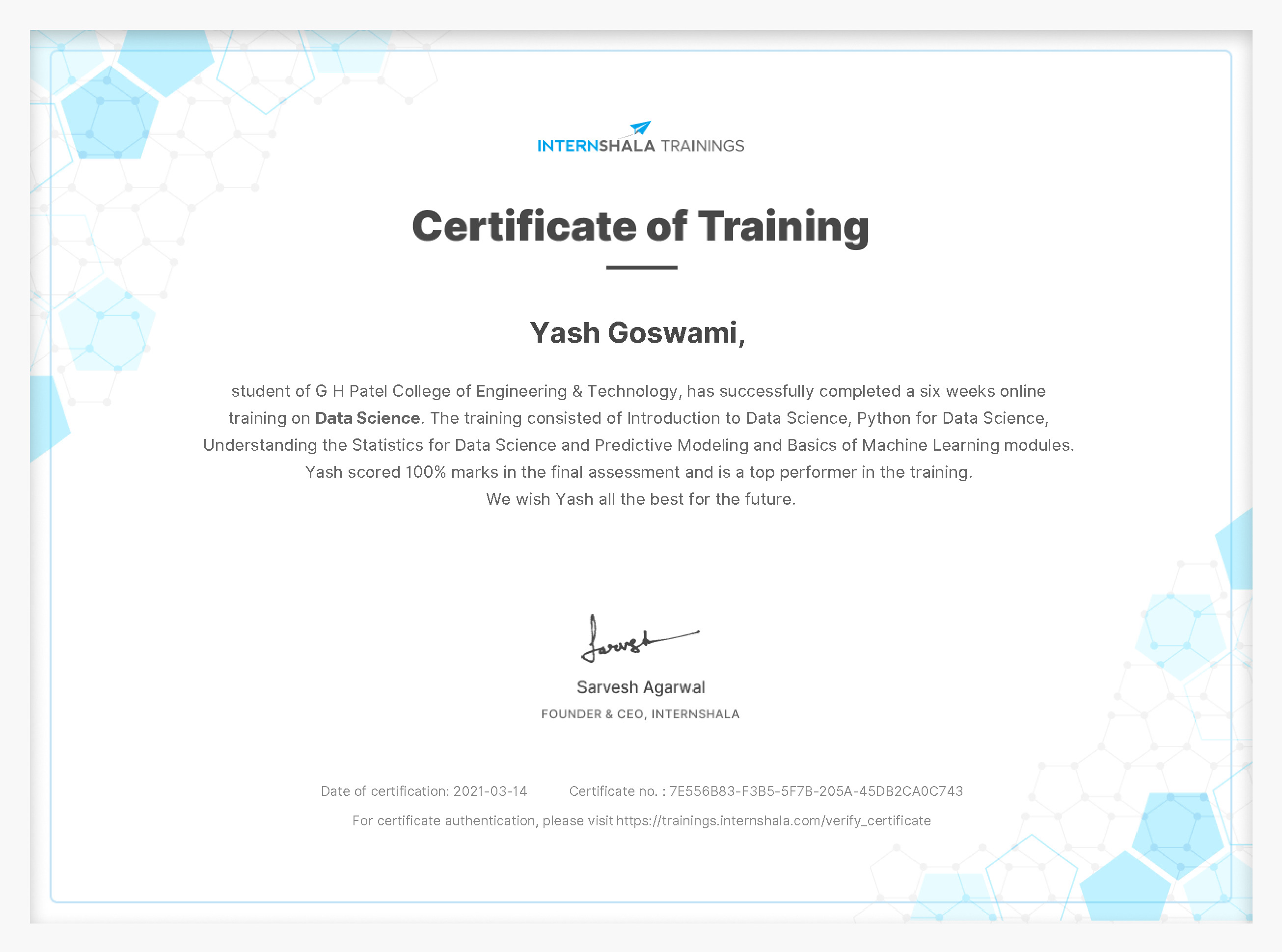 Certificate of completion
