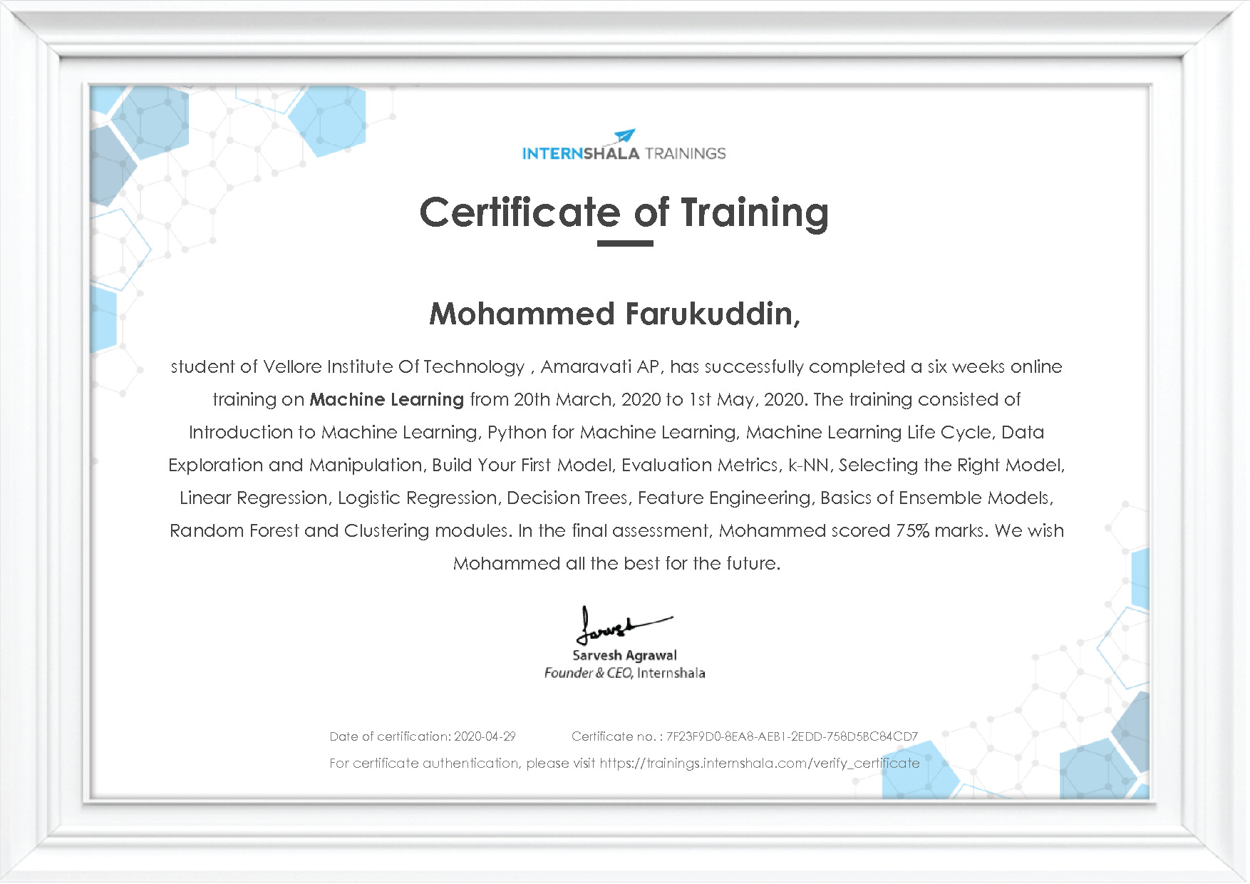 Certificate of completion