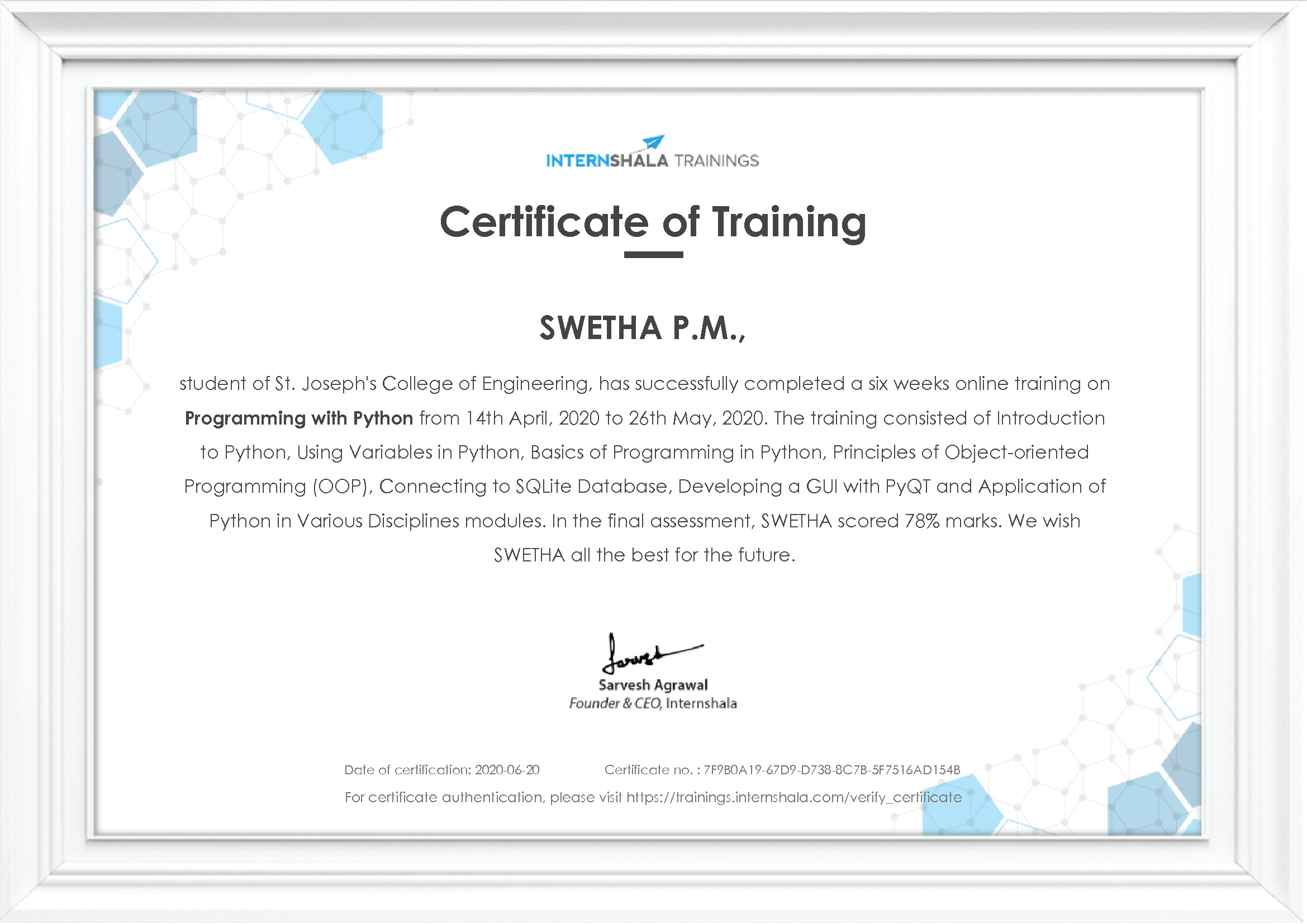 Certificate of completion
